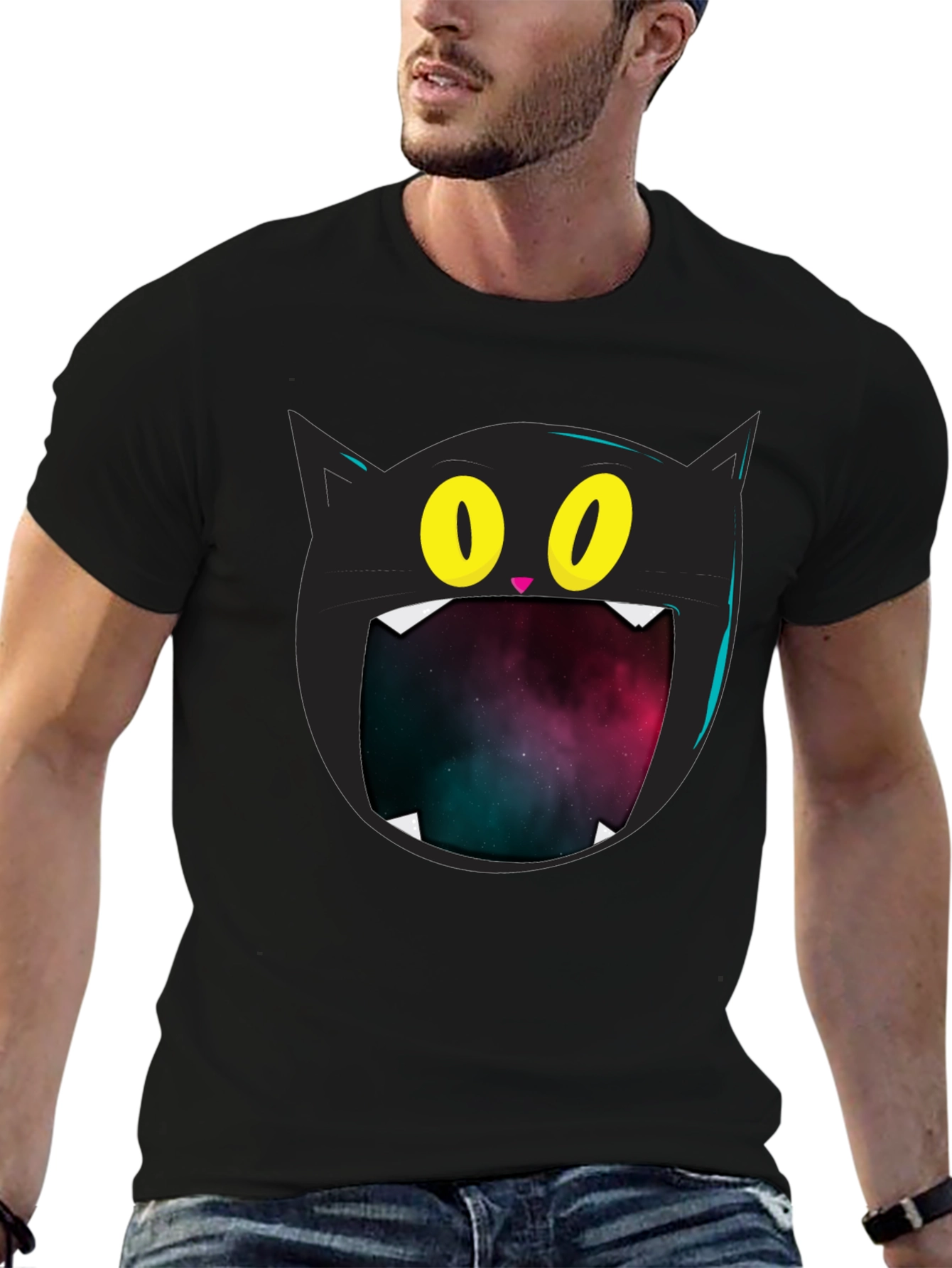Cosmic Cat T-Shirt - Black Graphic Tee