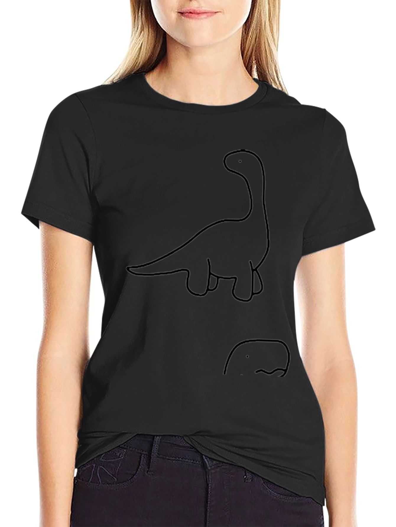 Dino Outline Tee - Casual Black T-Shirt