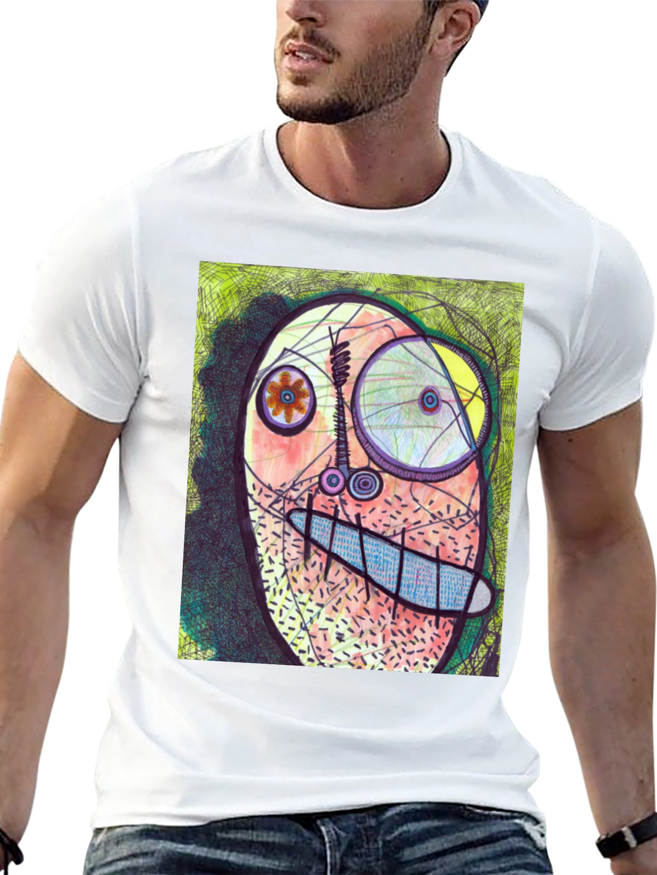 Abstract Face Graphic Tee - Unique Art T-Shirt