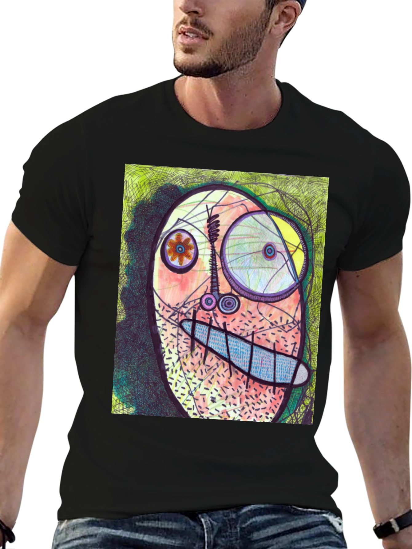 Abstract Face Graphic Tee - Unique Art T-Shirt