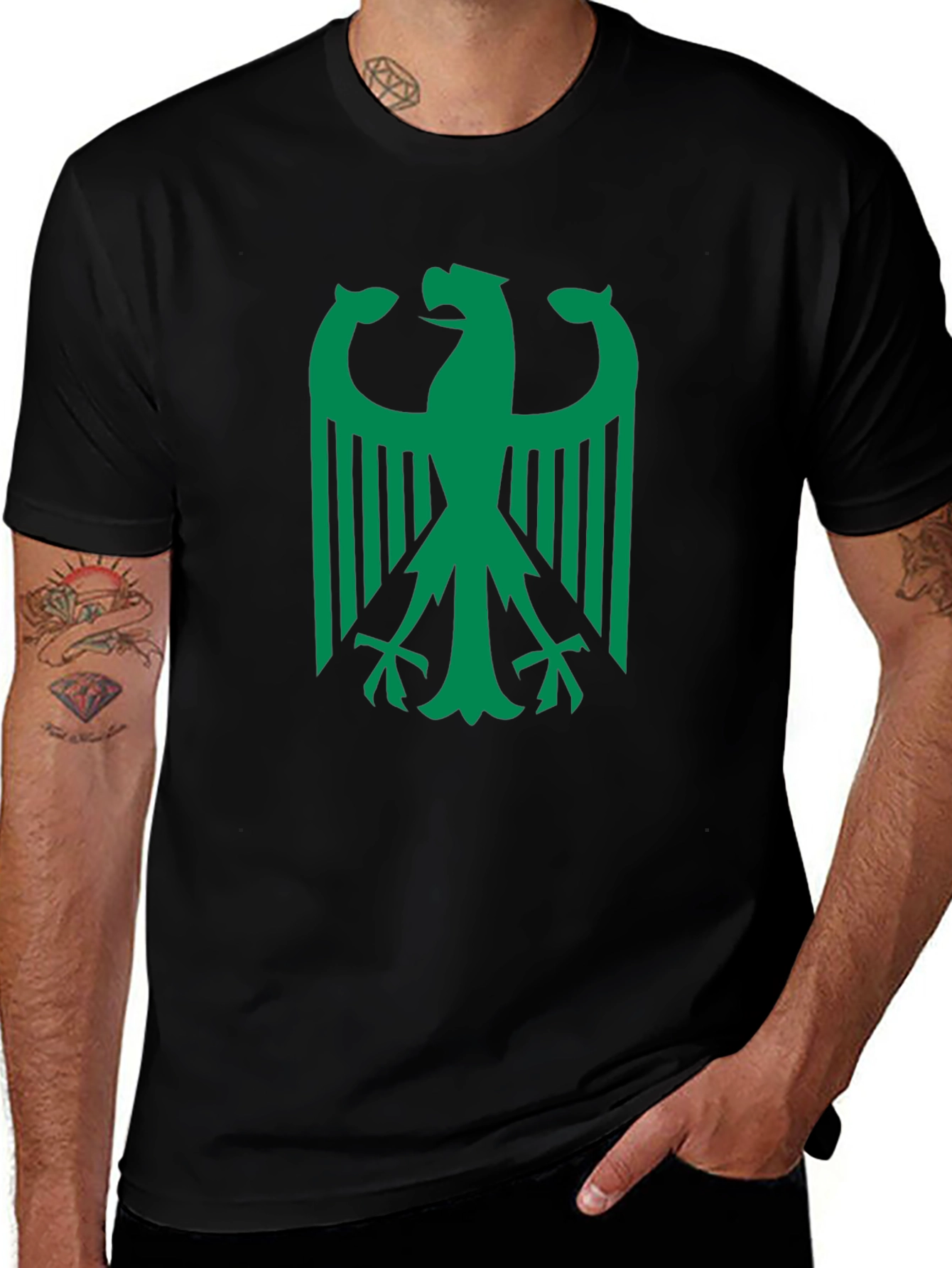 Eagle Graphic Tee - Green Print on Black