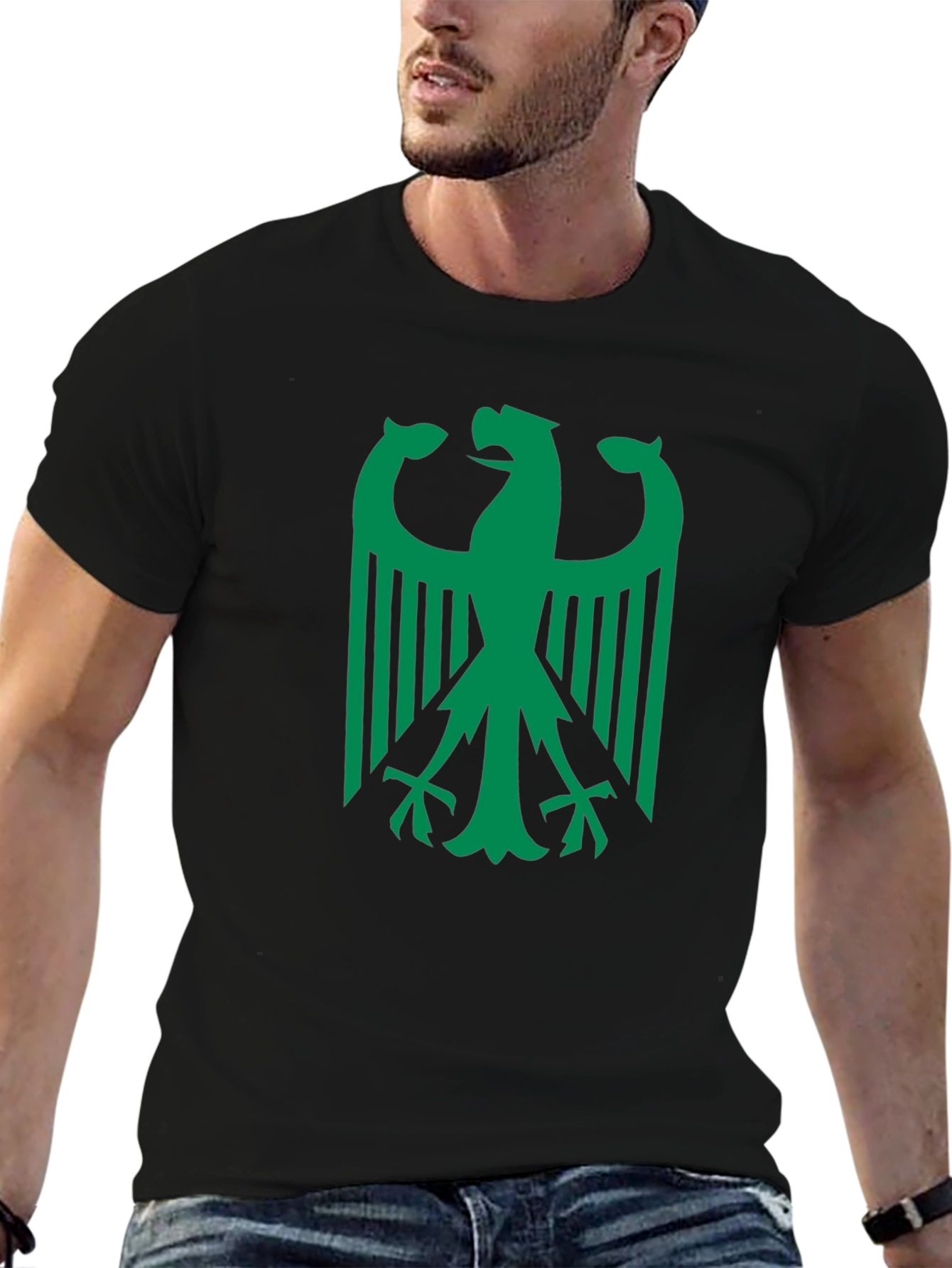 Eagle Graphic Tee - Green Print on Black