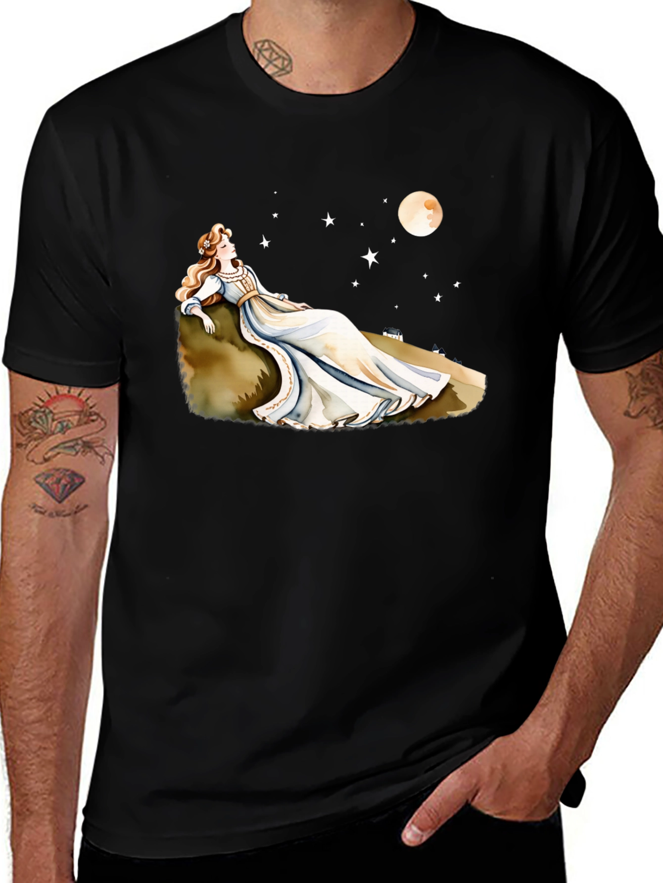 Dreamy Night T-Shirt - Woman Moon & Stars