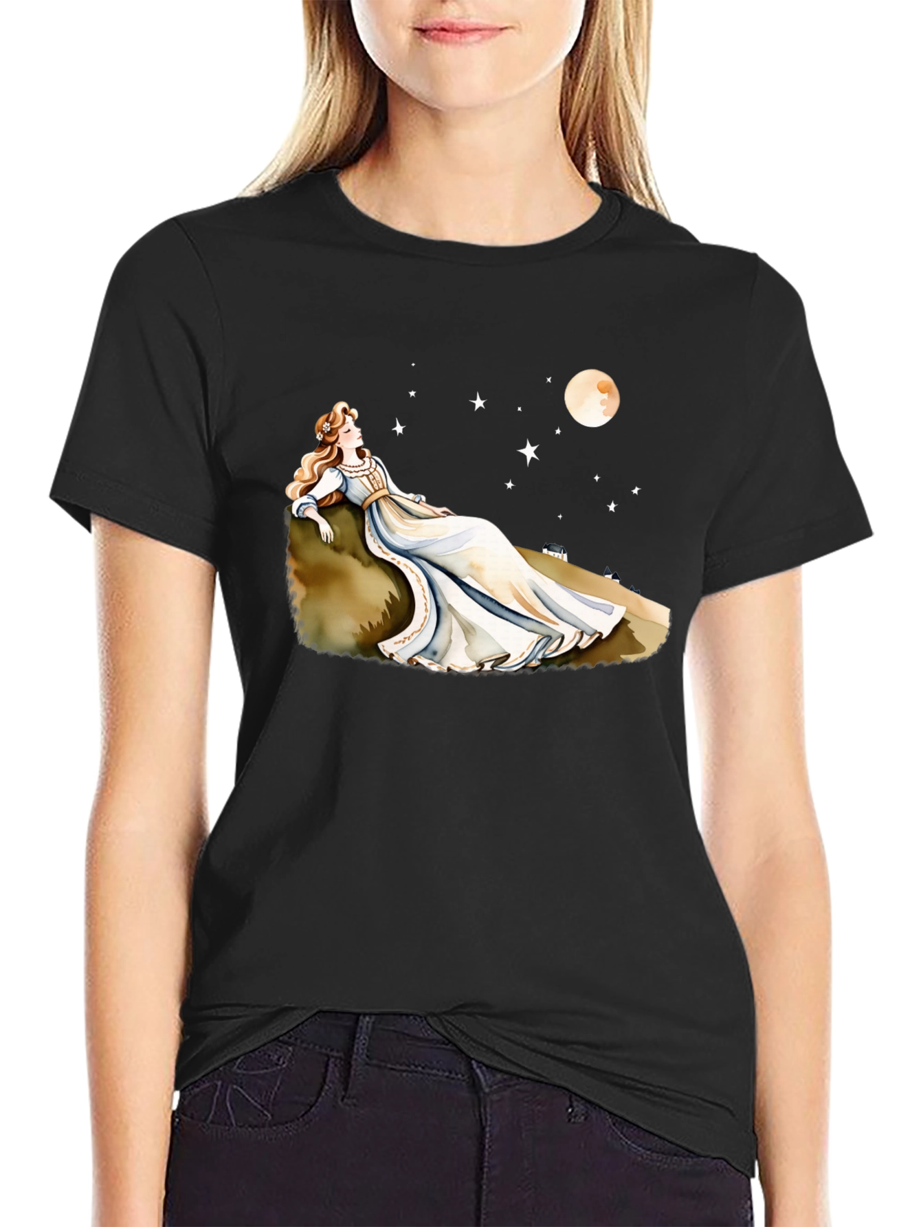 Dreamy Night T-Shirt - Woman Moon & Stars