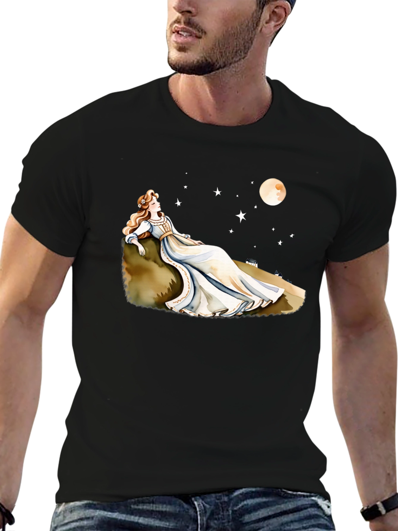 Dreamy Night T-Shirt - Woman Moon & Stars