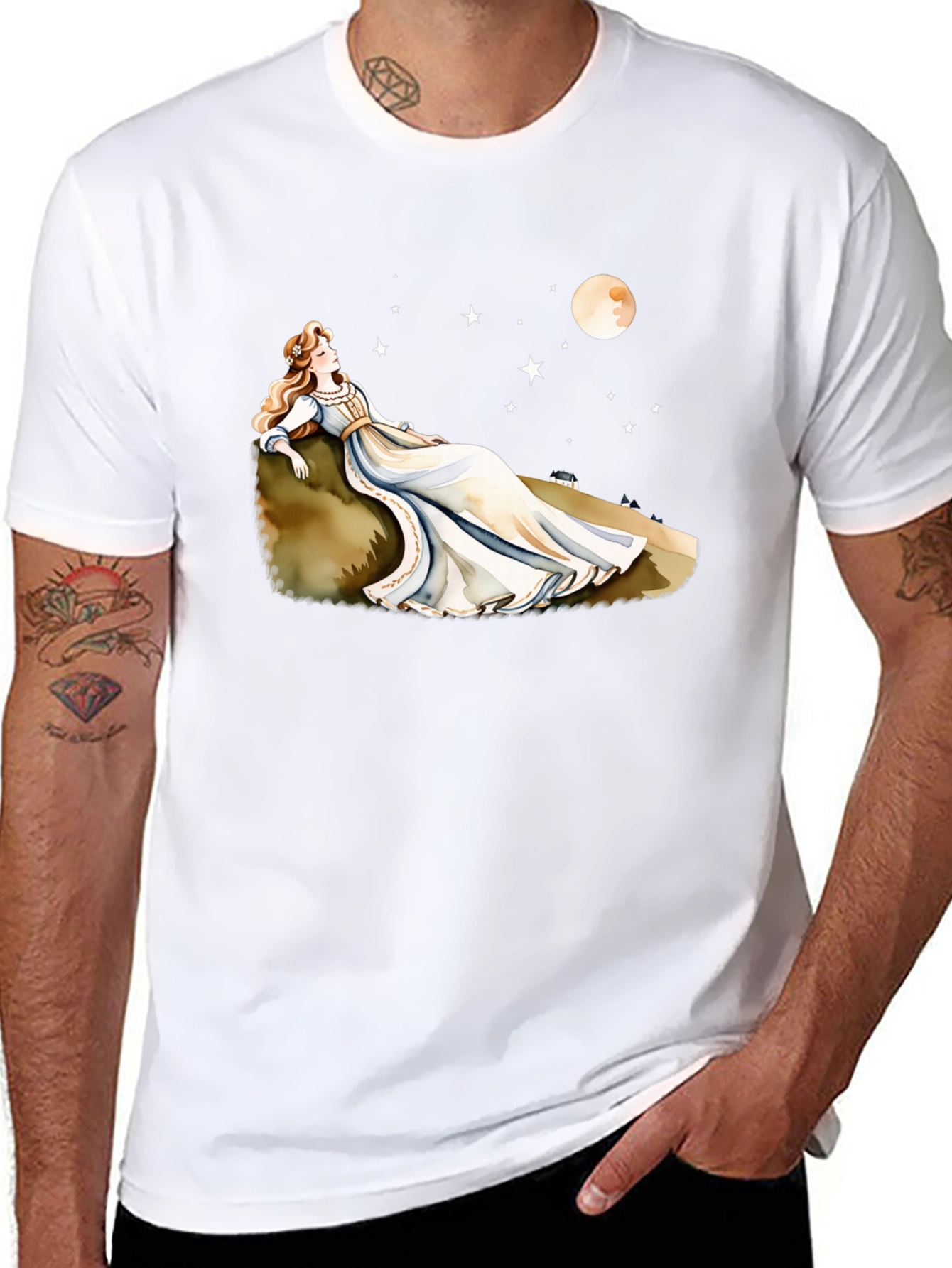 Dreamy Night T-Shirt - Woman Moon & Stars