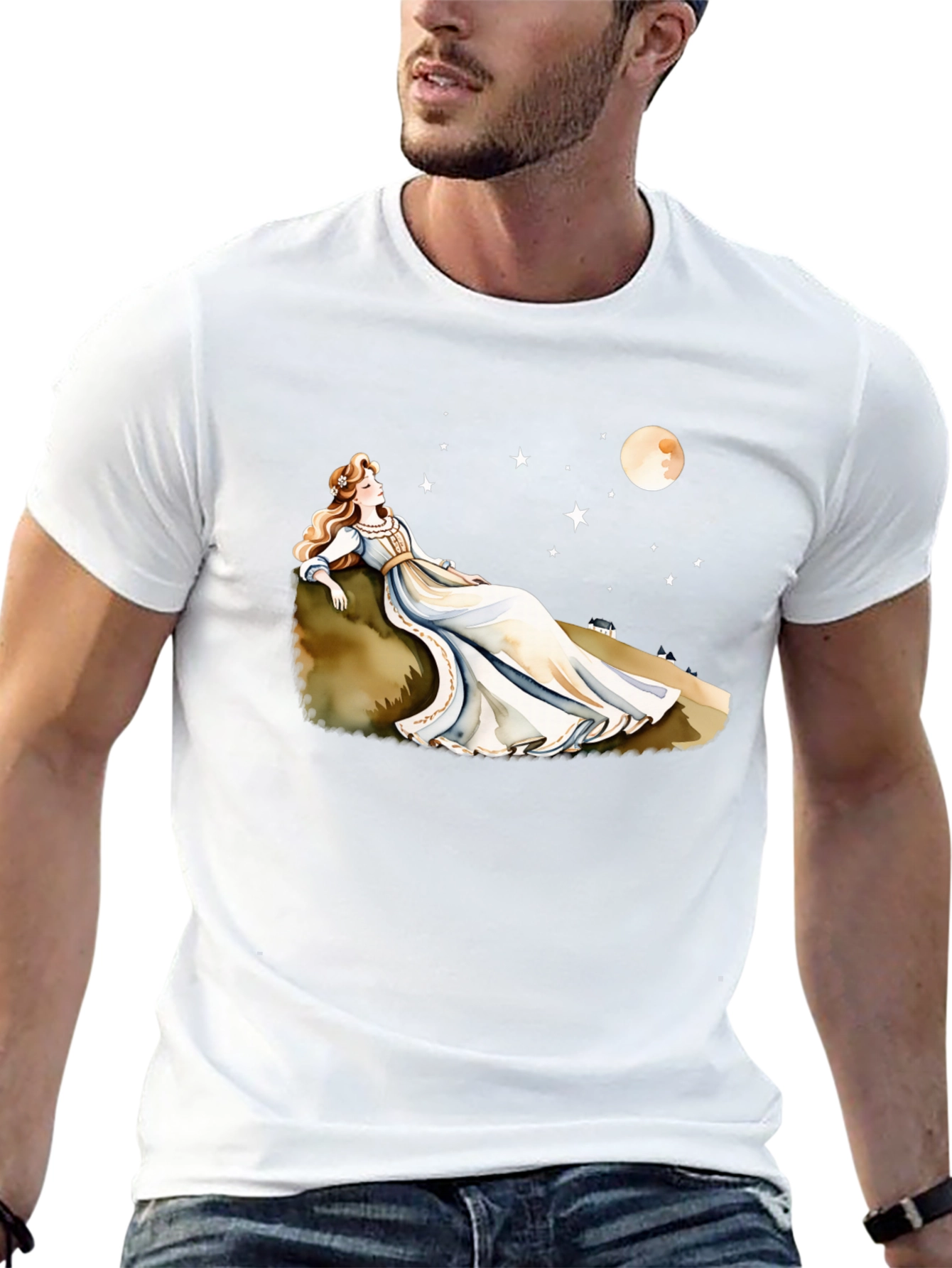 Dreamy Night T-Shirt - Woman Moon & Stars