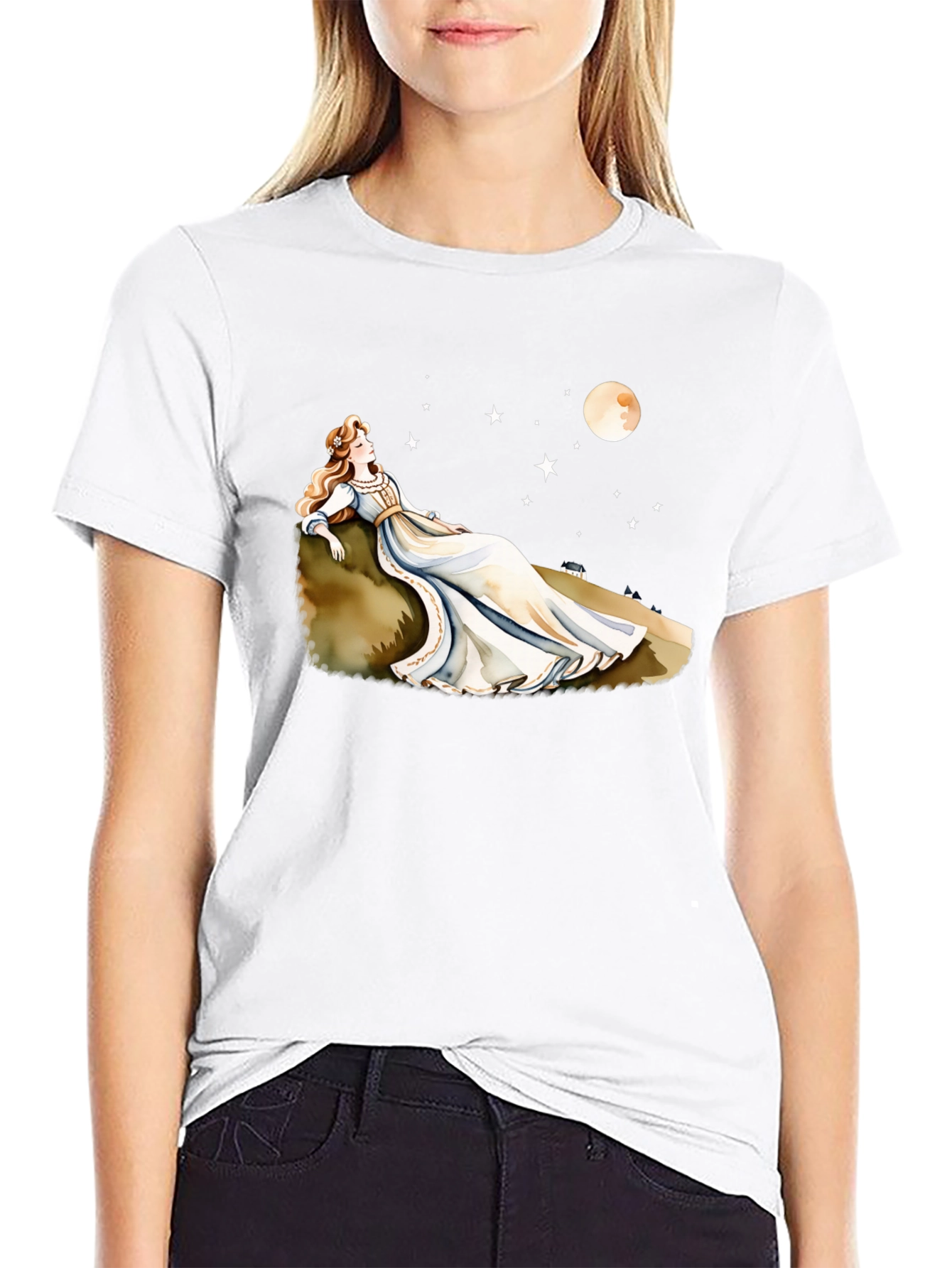 Dreamy Night T-Shirt - Woman Moon & Stars