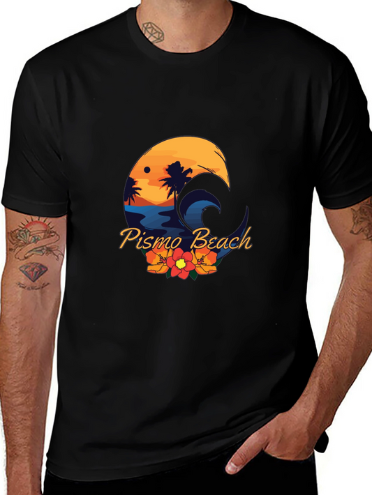 Pismo Beach Graphic Tee - Sunset Palms & Waves
