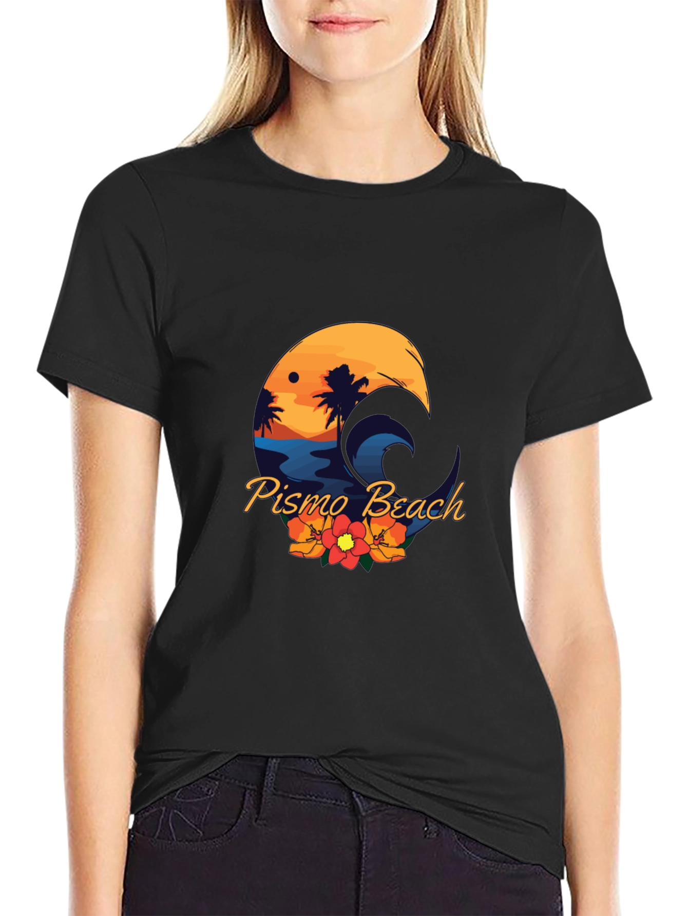Pismo Beach Graphic Tee - Sunset Palms & Waves