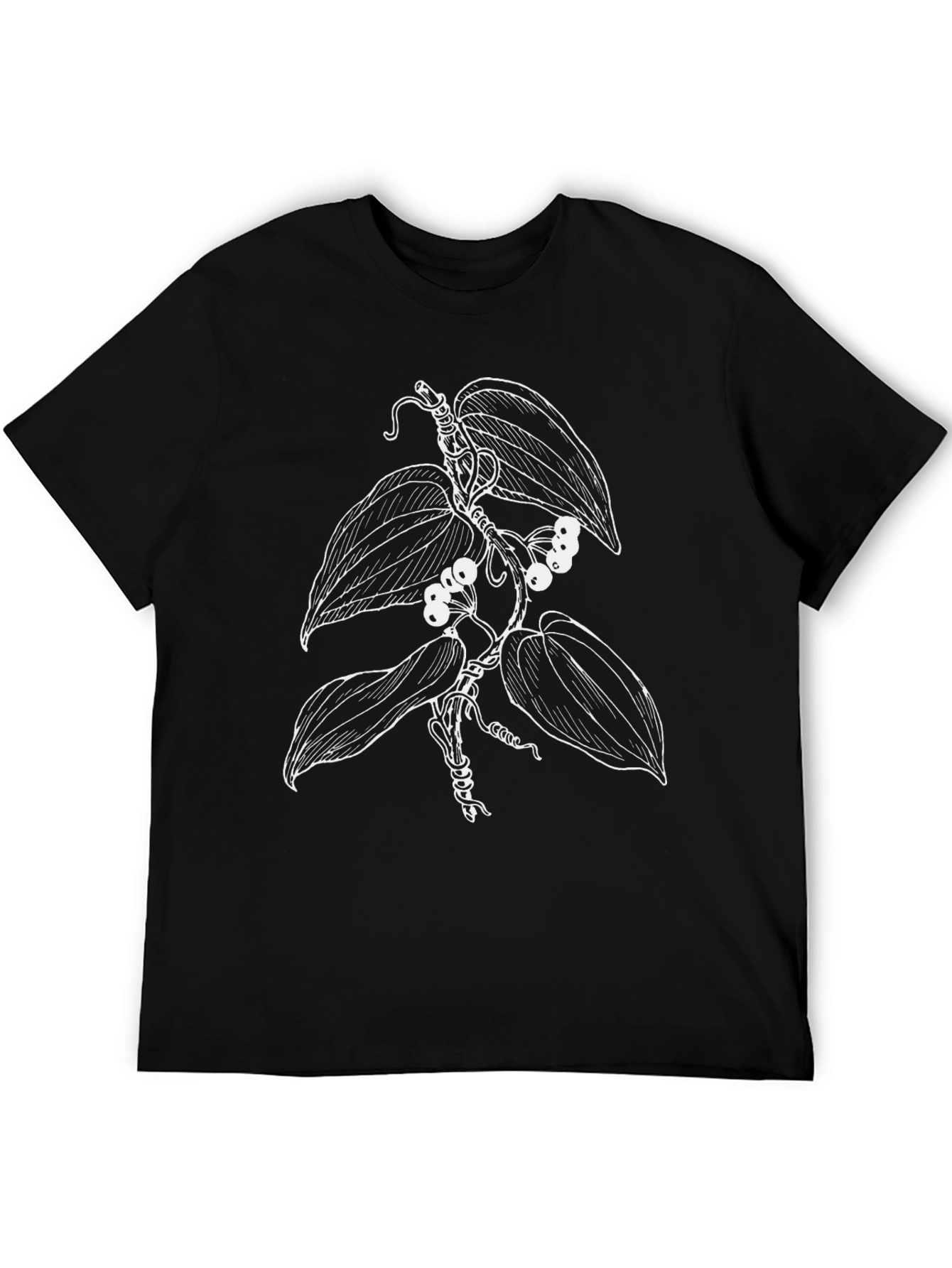 Botanical Vine Graphic Tee - Black Cotton T-Shirt