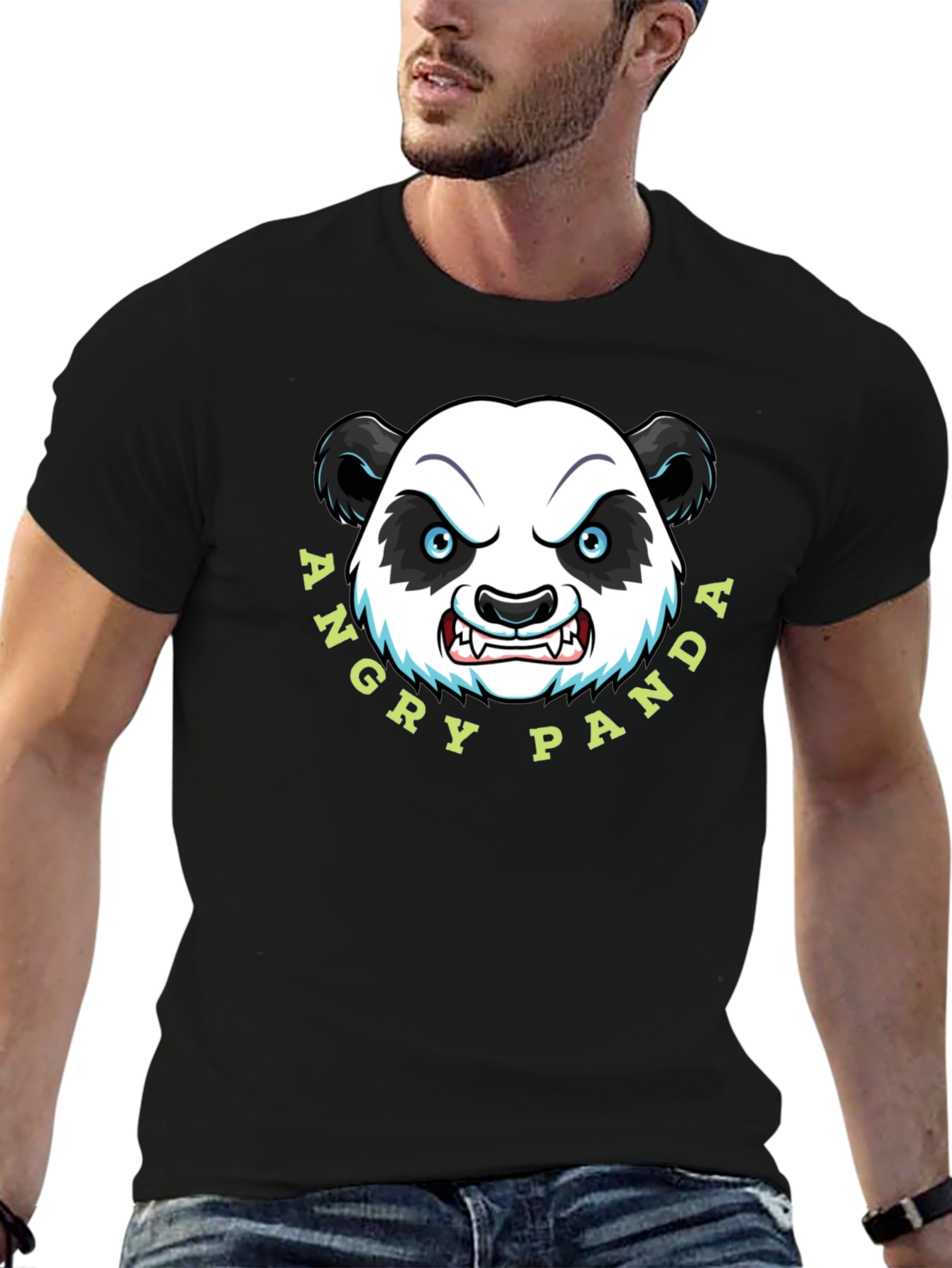 Angry Panda Graphic Tee - Black Cotton T-Shirt