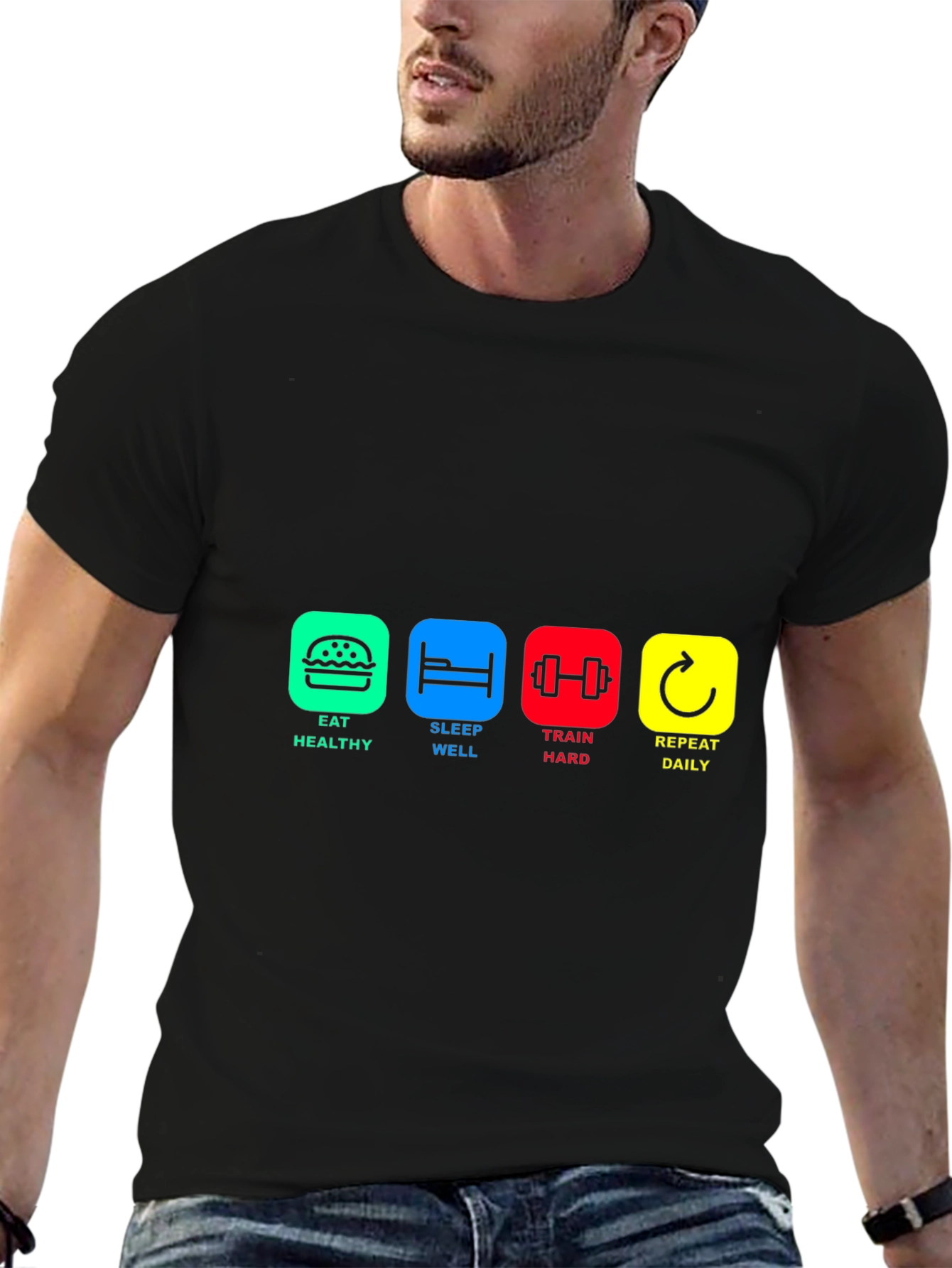 Eat Sleep Train Repeat Black Graphic Tee