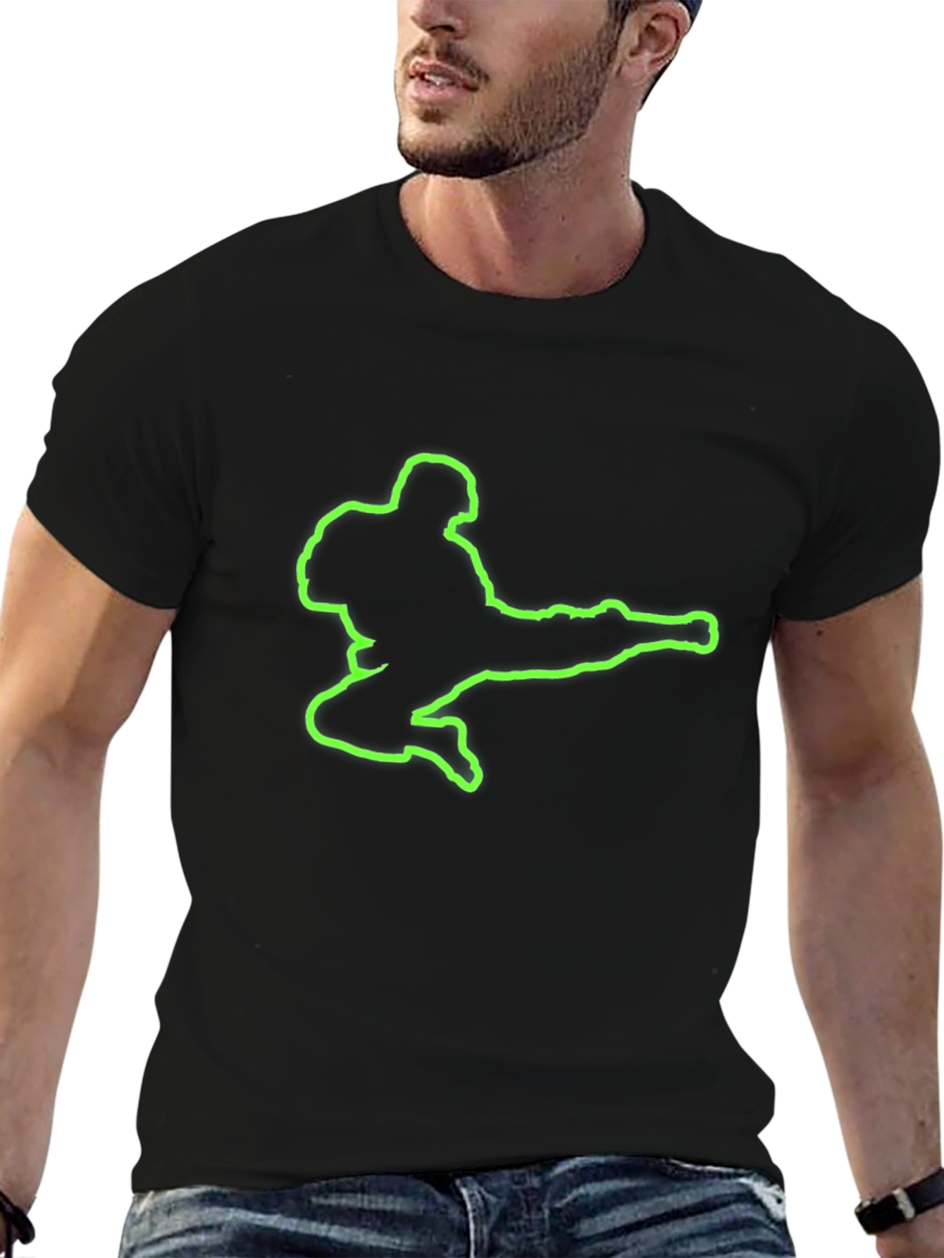 Neon Kick Silhouette Black T-Shirt