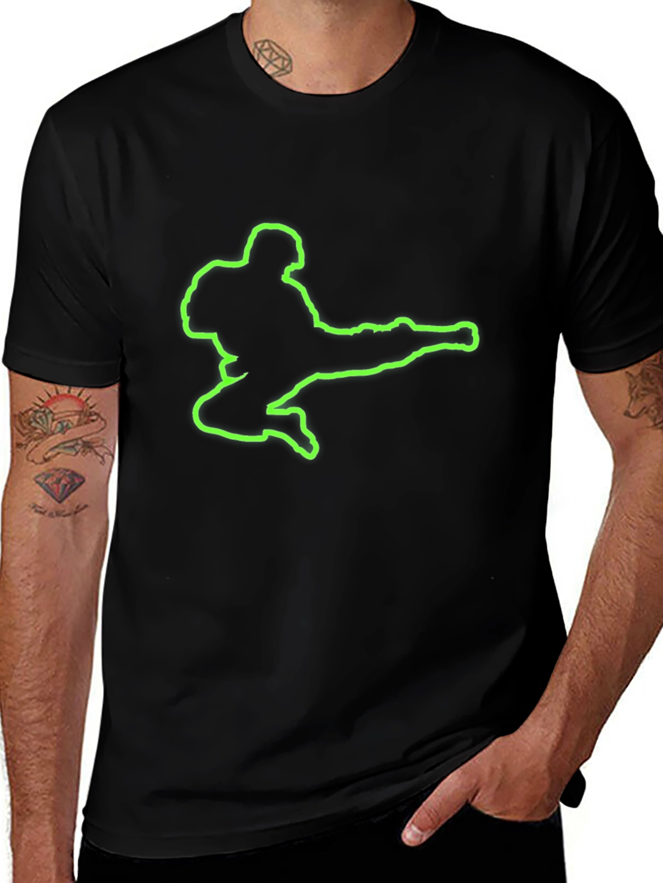 Neon Kick Silhouette Black T-Shirt