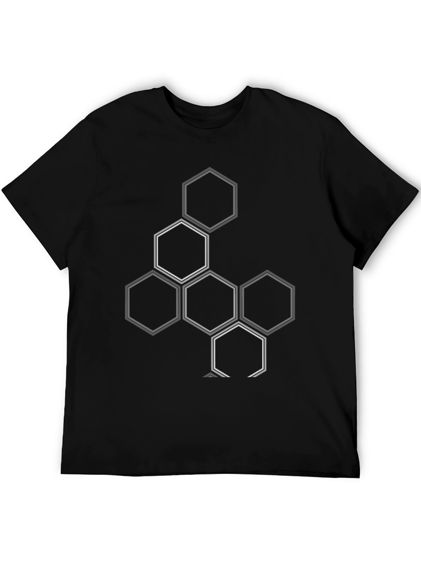 Geometric Hexagon Pattern Black T-Shirt