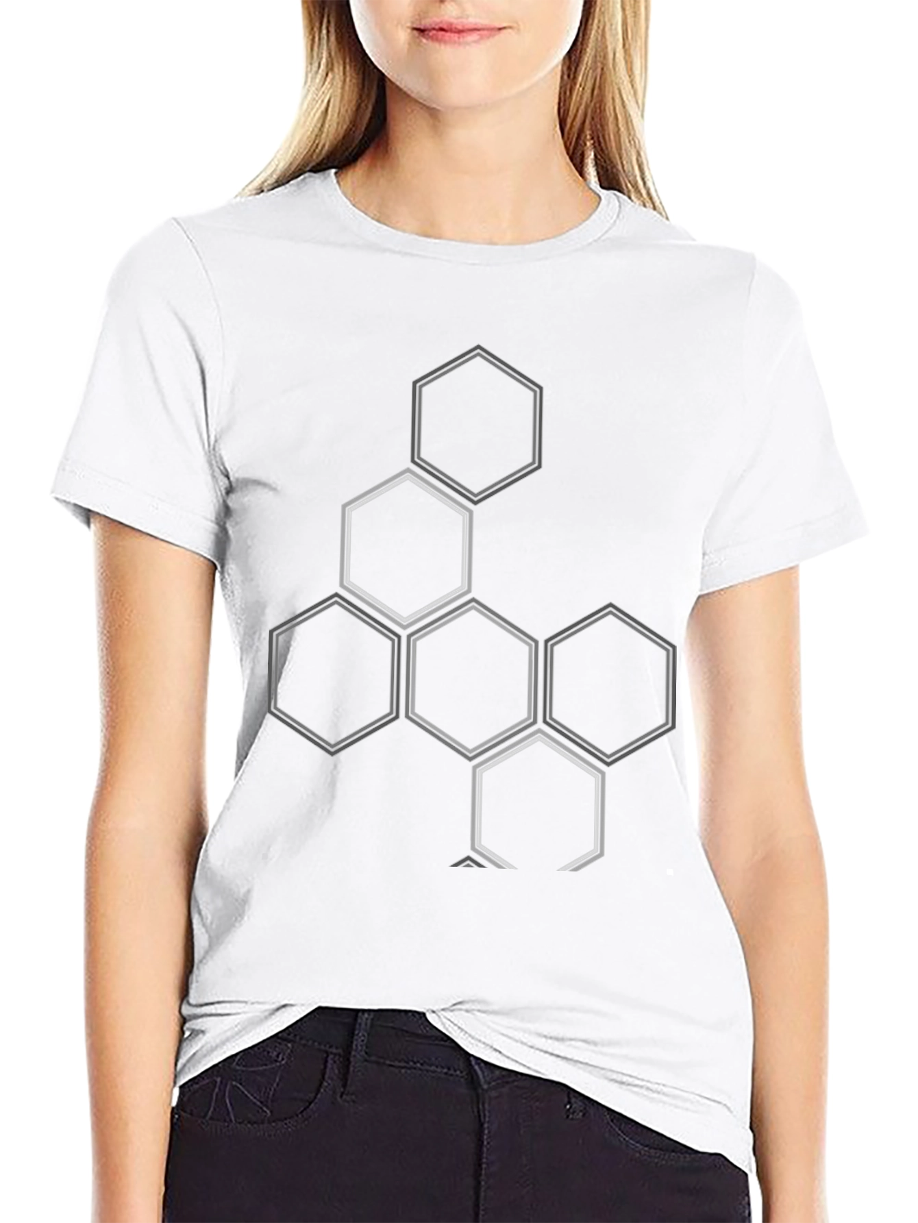 Geometric Hexagon Pattern Black T-Shirt