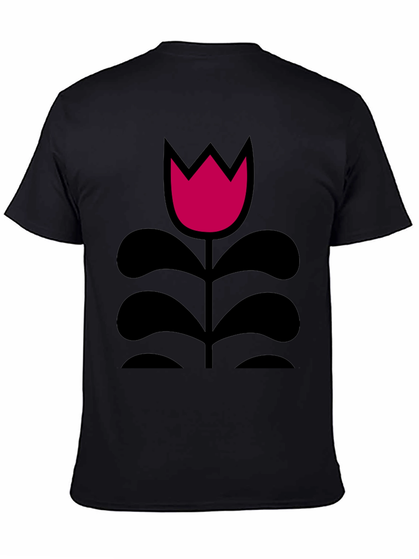 Black T-Shirt with Pink Flower Design