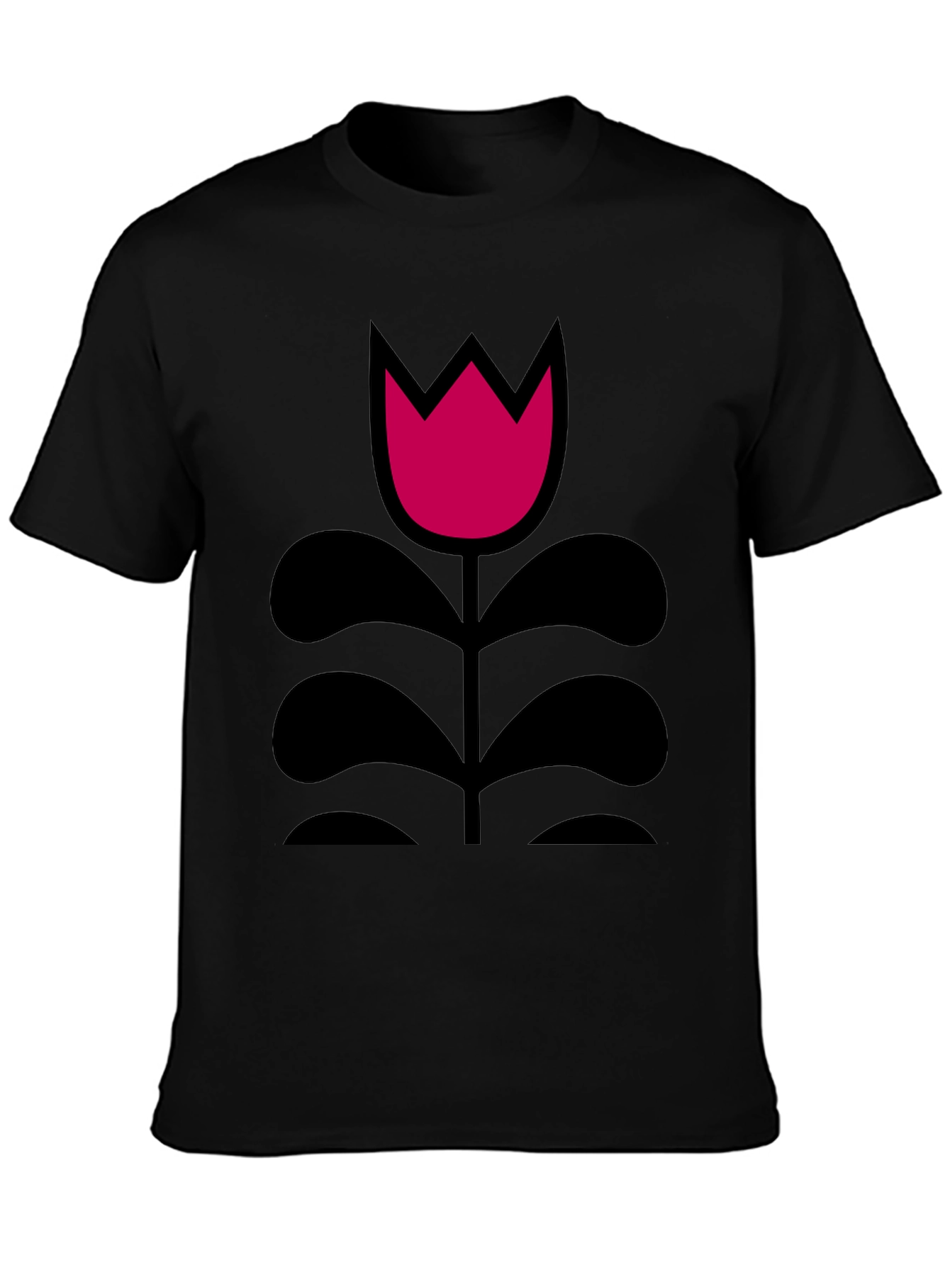 Black T-Shirt with Pink Flower Design