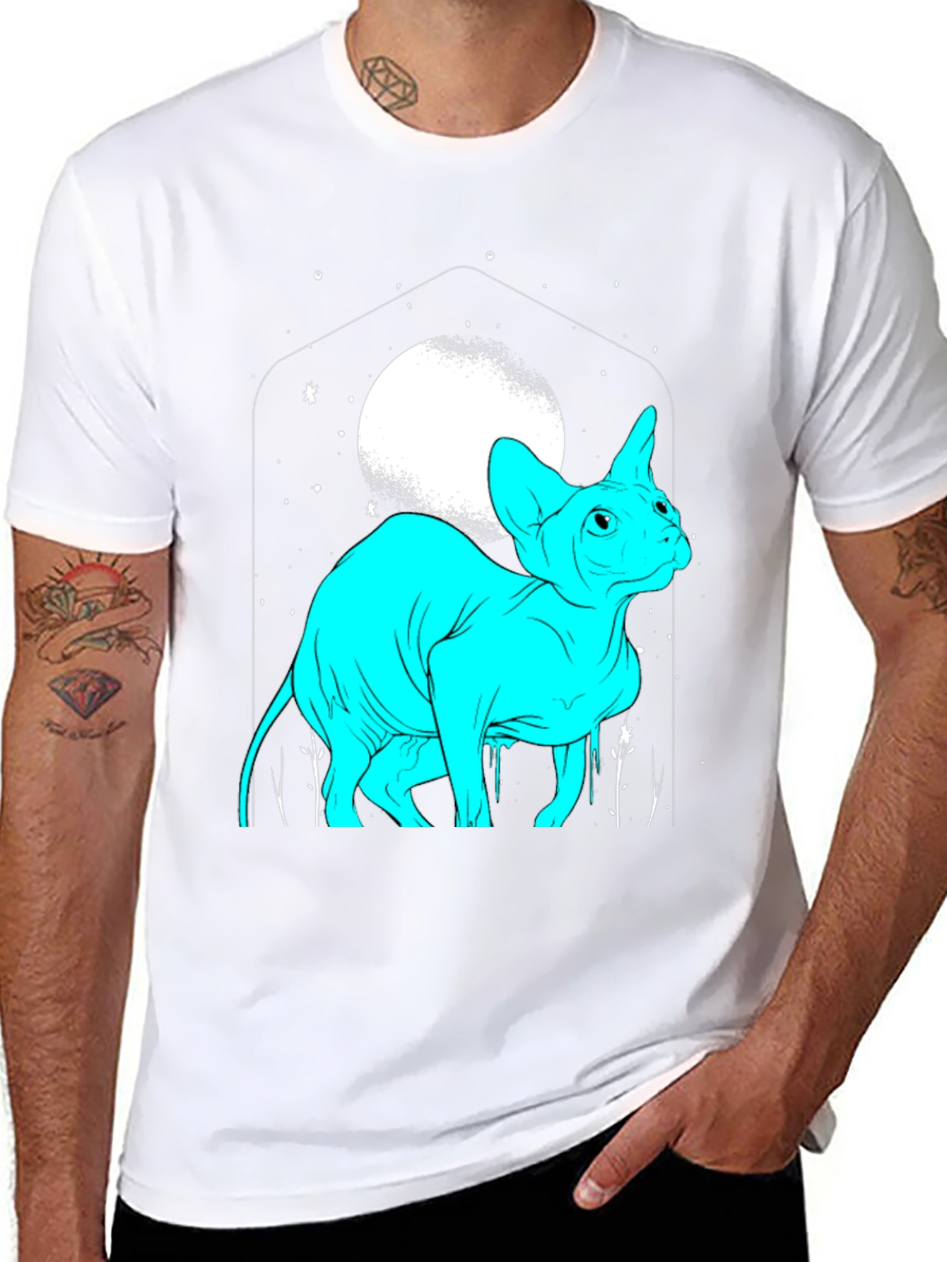 Sphynx Cat Moon Graphic T-Shirt
