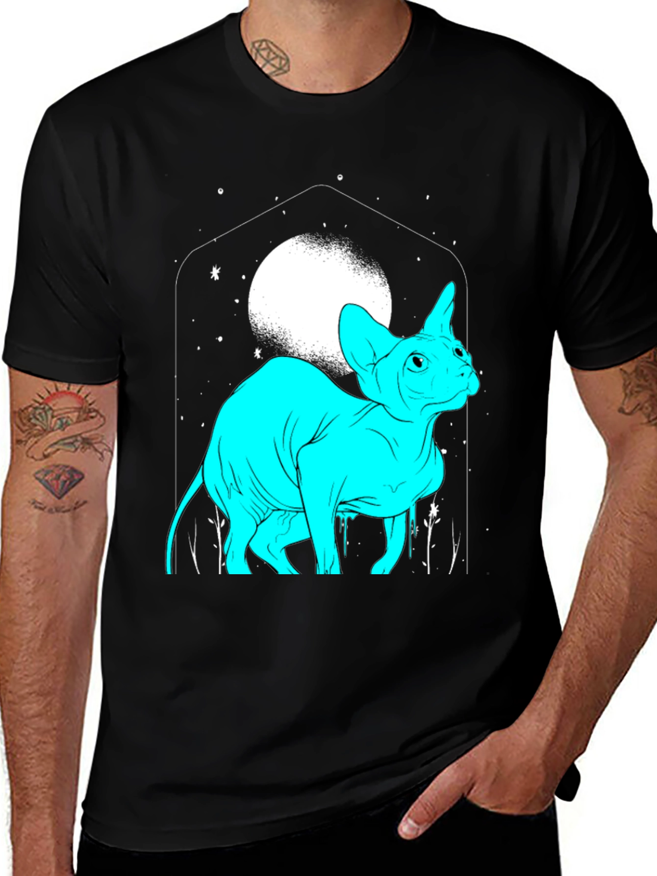 Sphynx Cat Moon Graphic T-Shirt