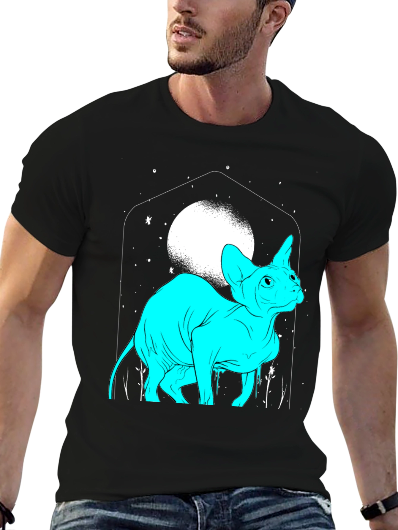 Sphynx Cat Moon Graphic T-Shirt