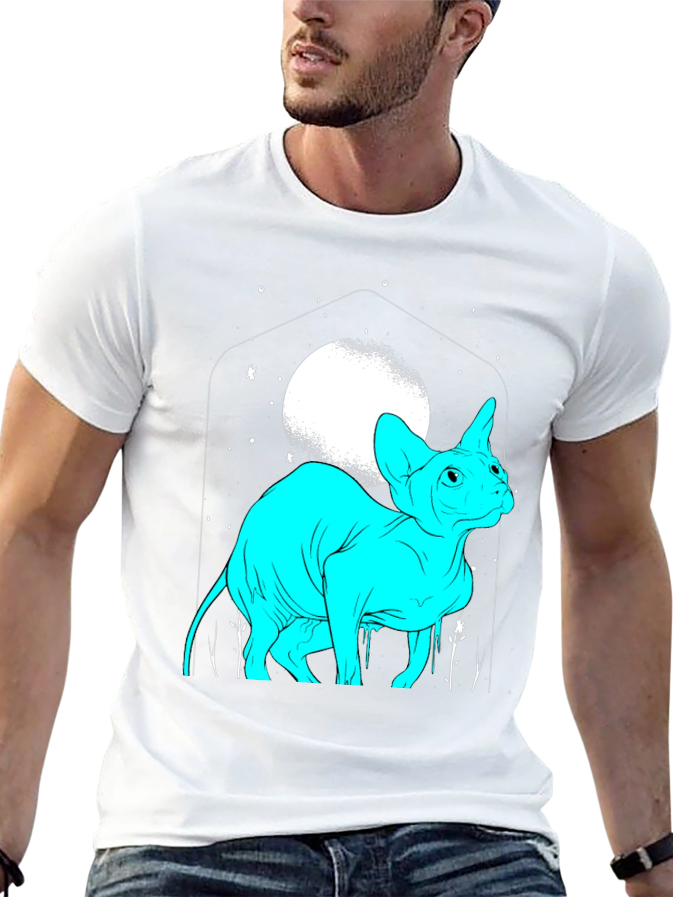 Sphynx Cat Moon Graphic T-Shirt