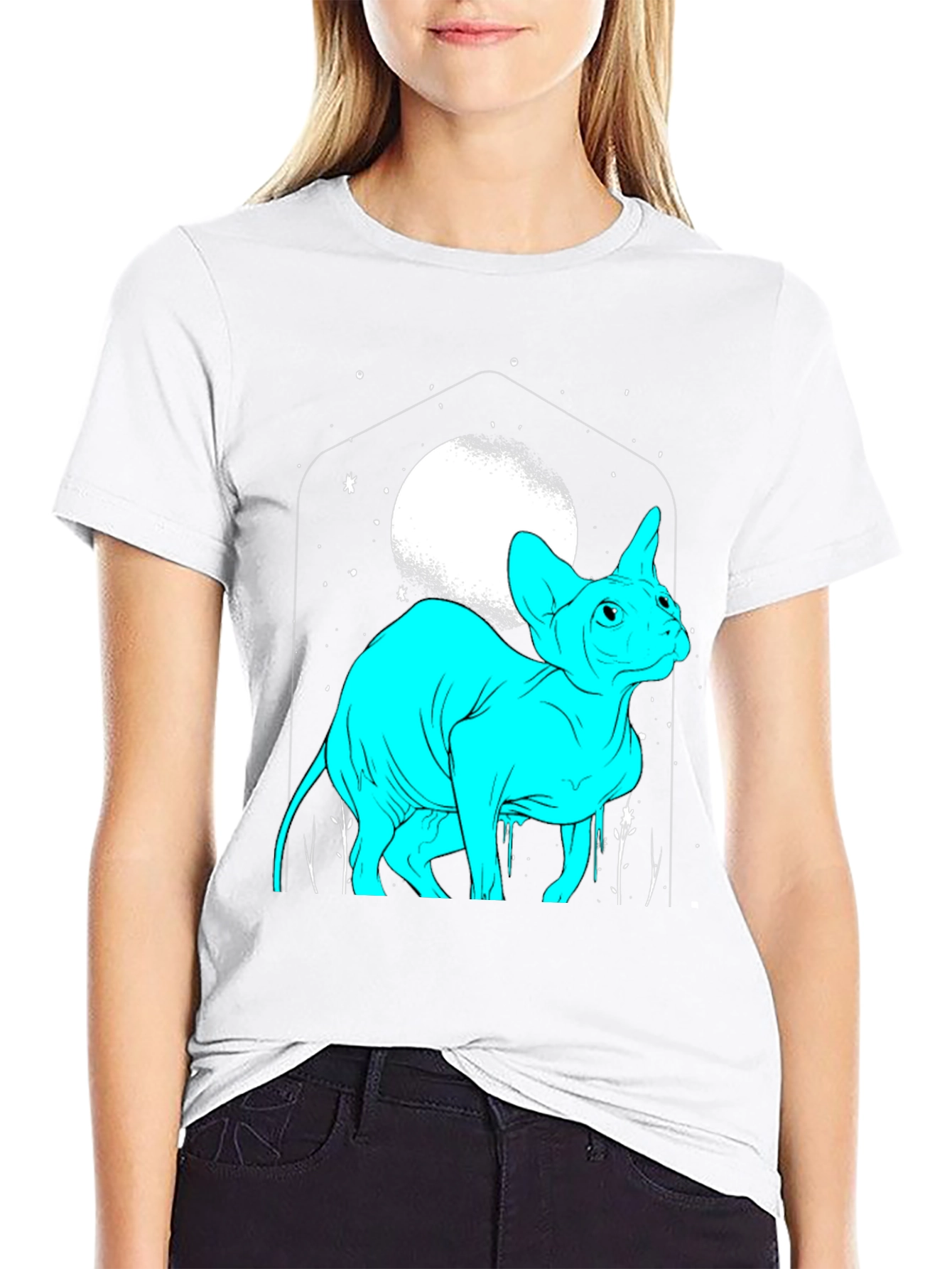 Sphynx Cat Moon Graphic T-Shirt