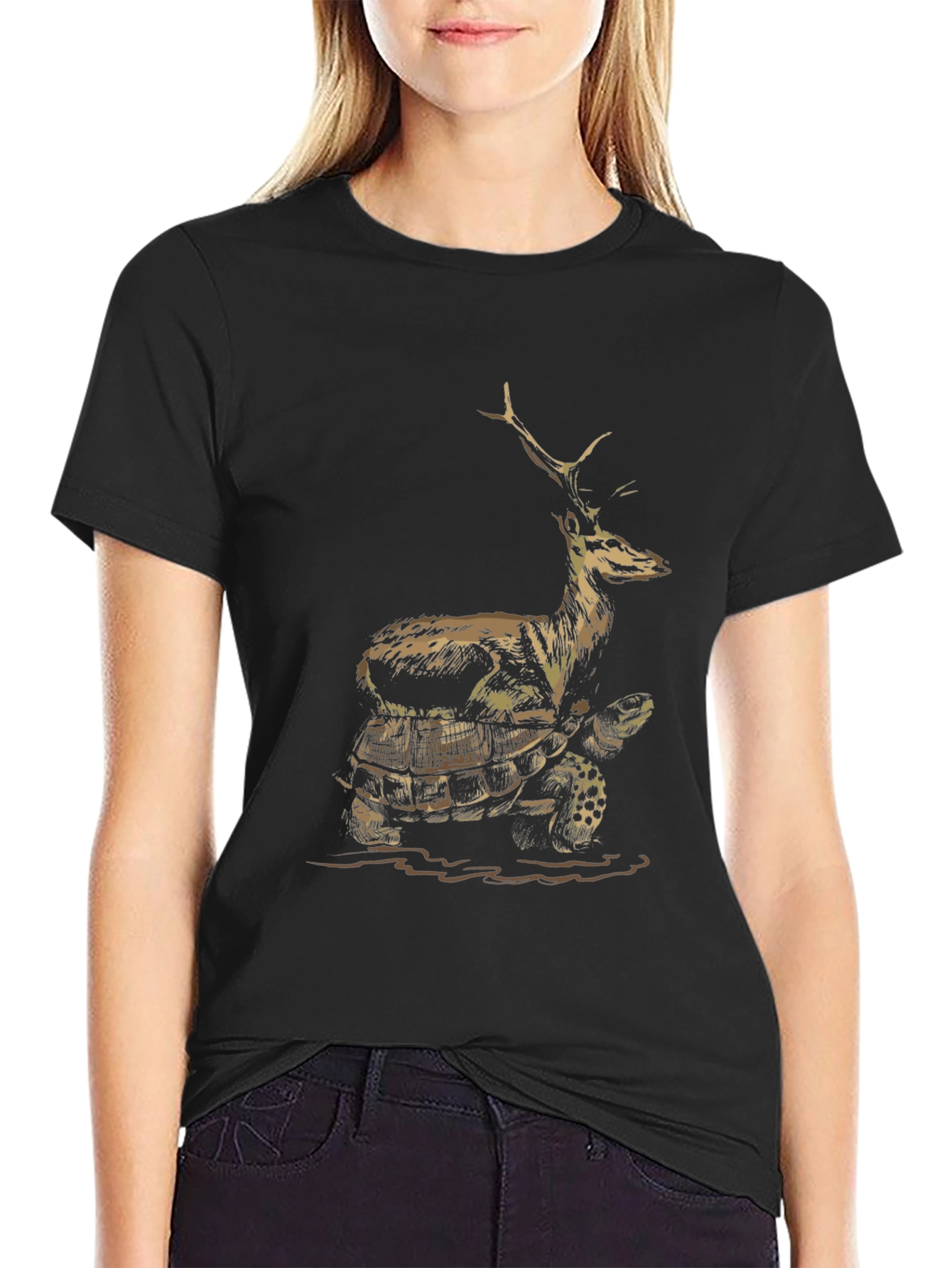 Deer Riding Turtle Graphic Tee