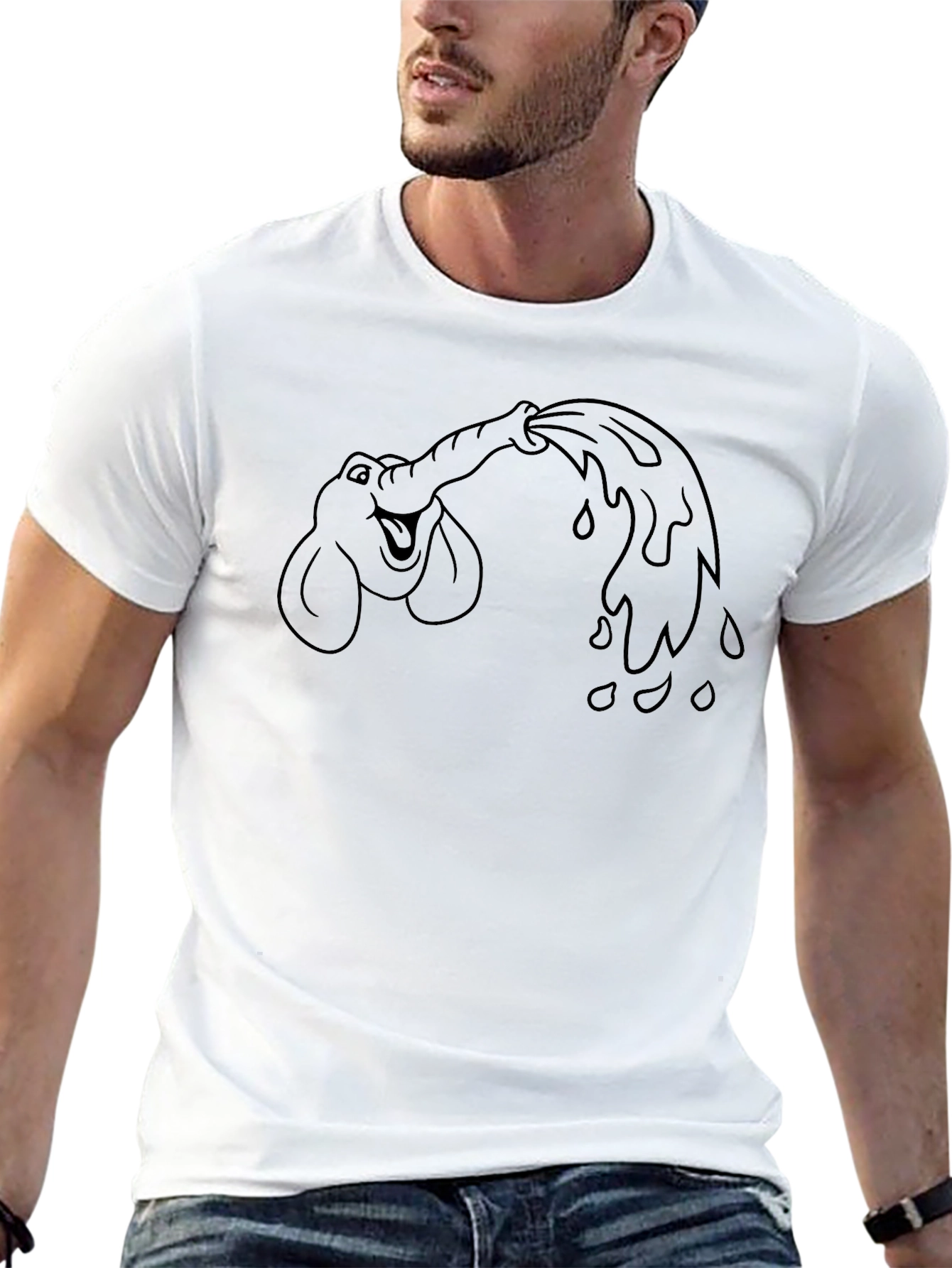 Elephant Water Fun T-Shirt - Black Cotton Tee