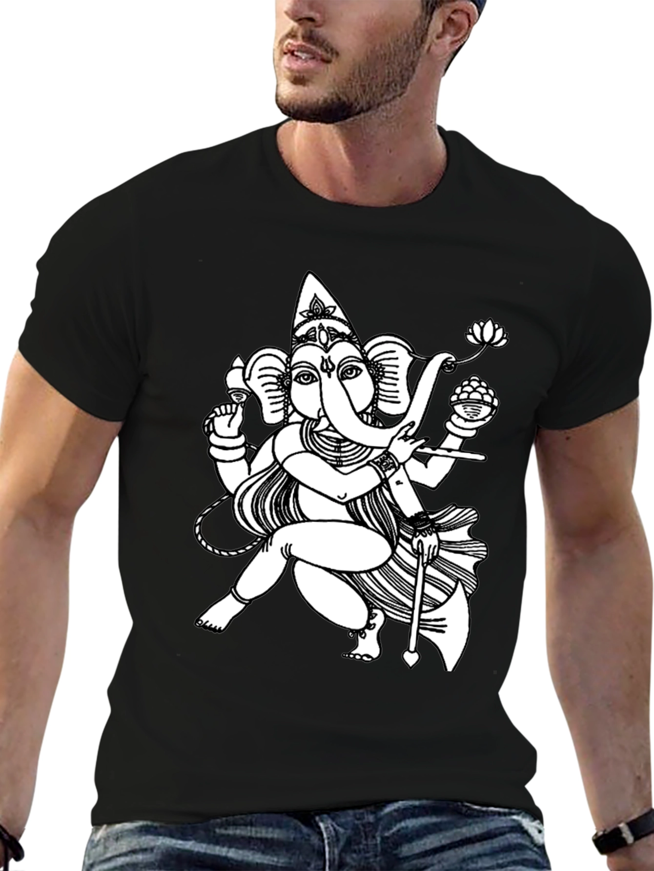 Ganesh Graphic Print Tee - Black Casual Shirt