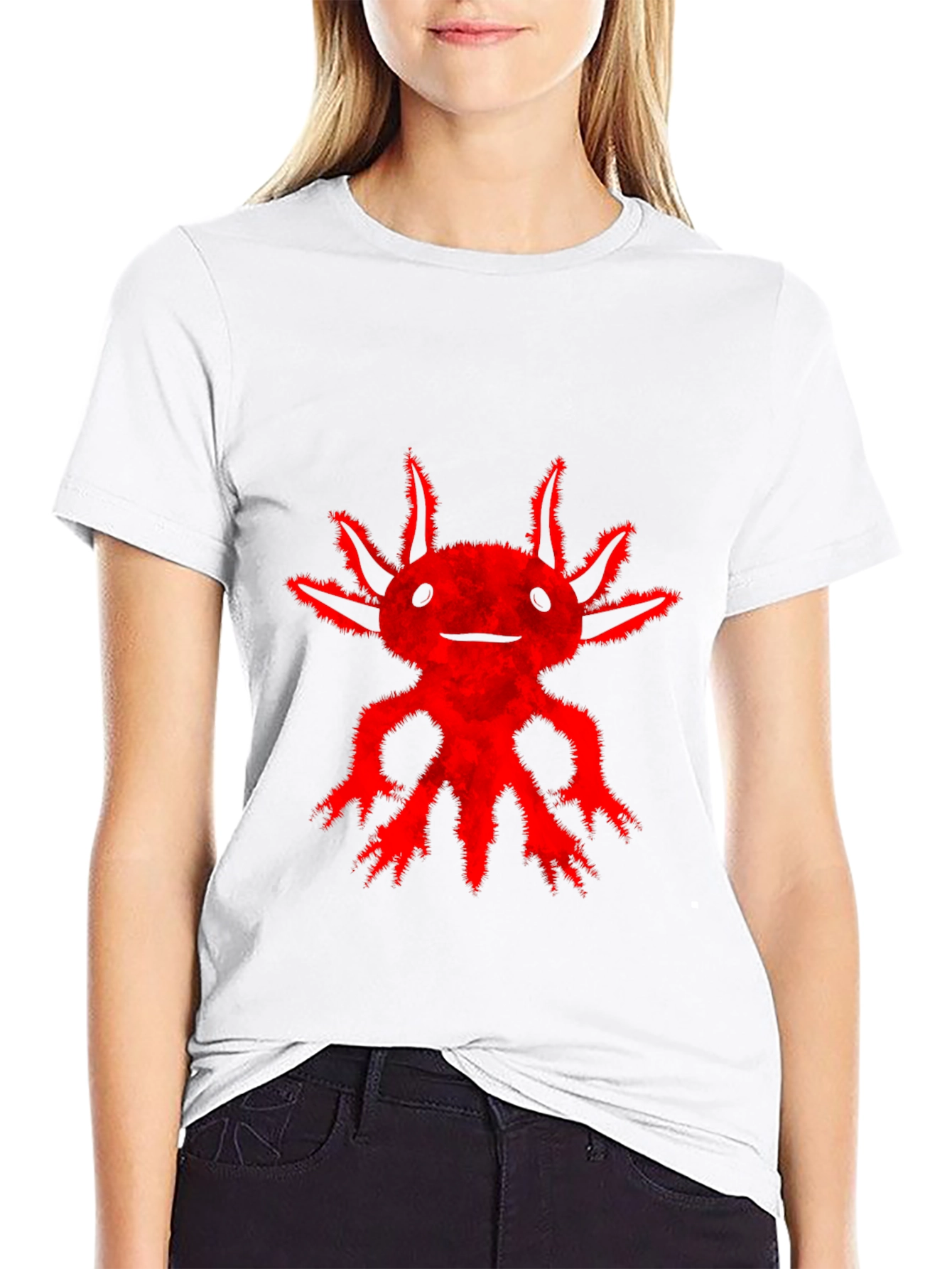 Red Axolotl Graphic Black T-Shirt