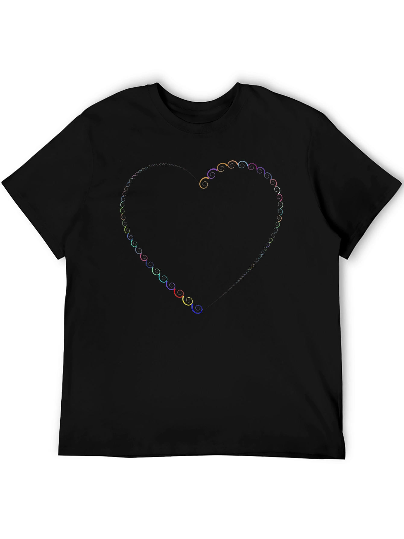 Rainbow Swirl Heart Black T-Shirt