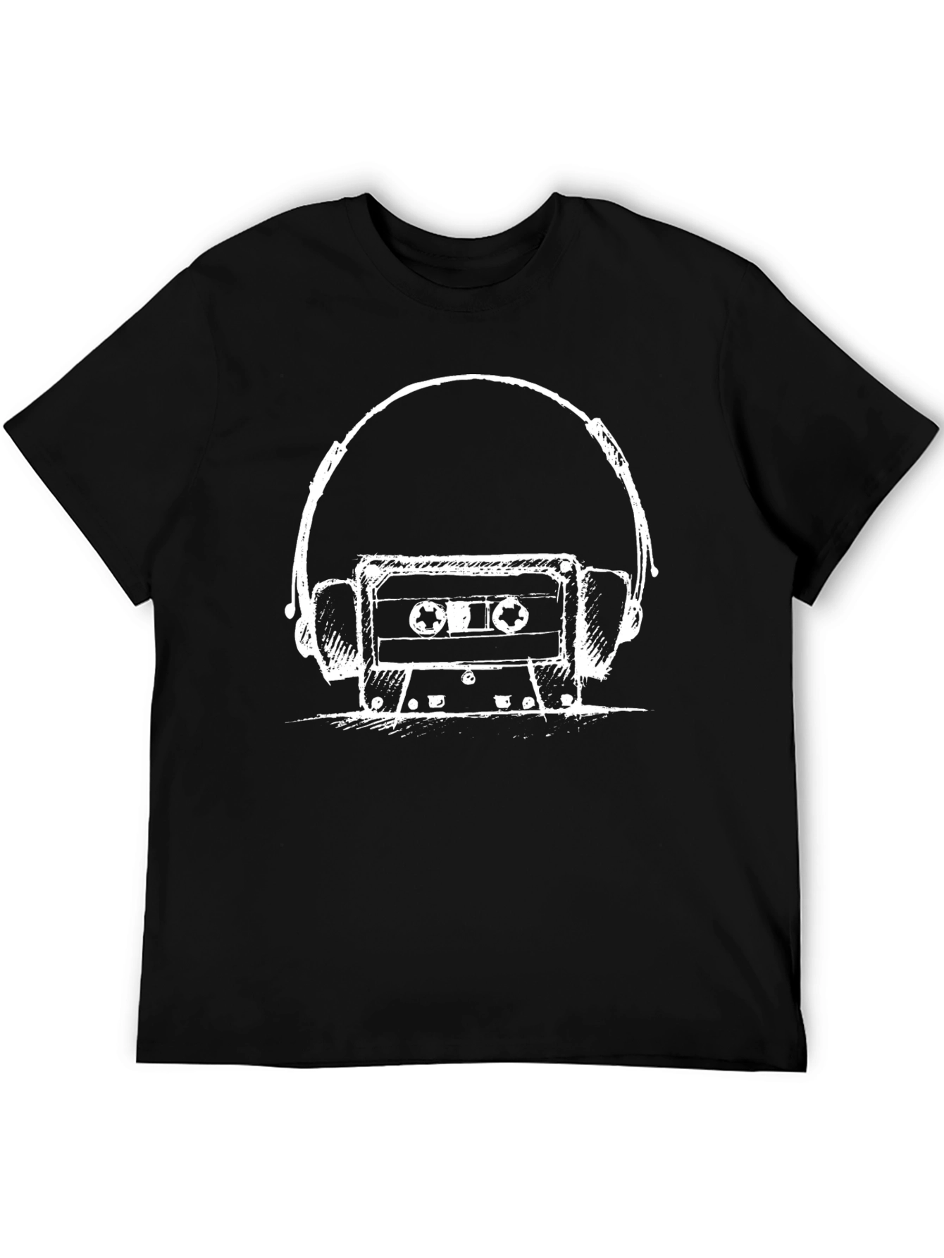 Retro Cassette & Headphones Graphic Tee - Black