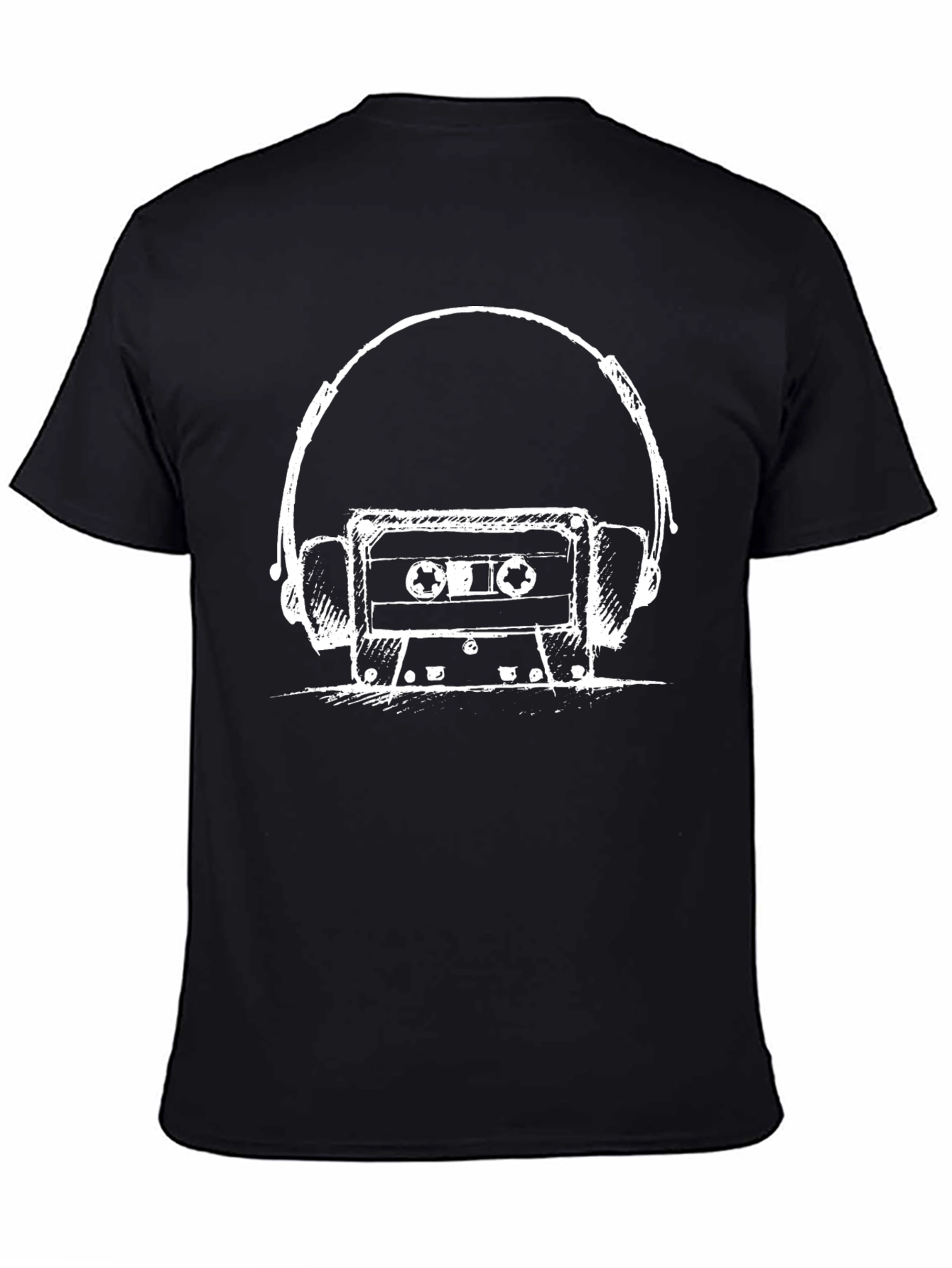 Retro Cassette & Headphones Graphic Tee - Black