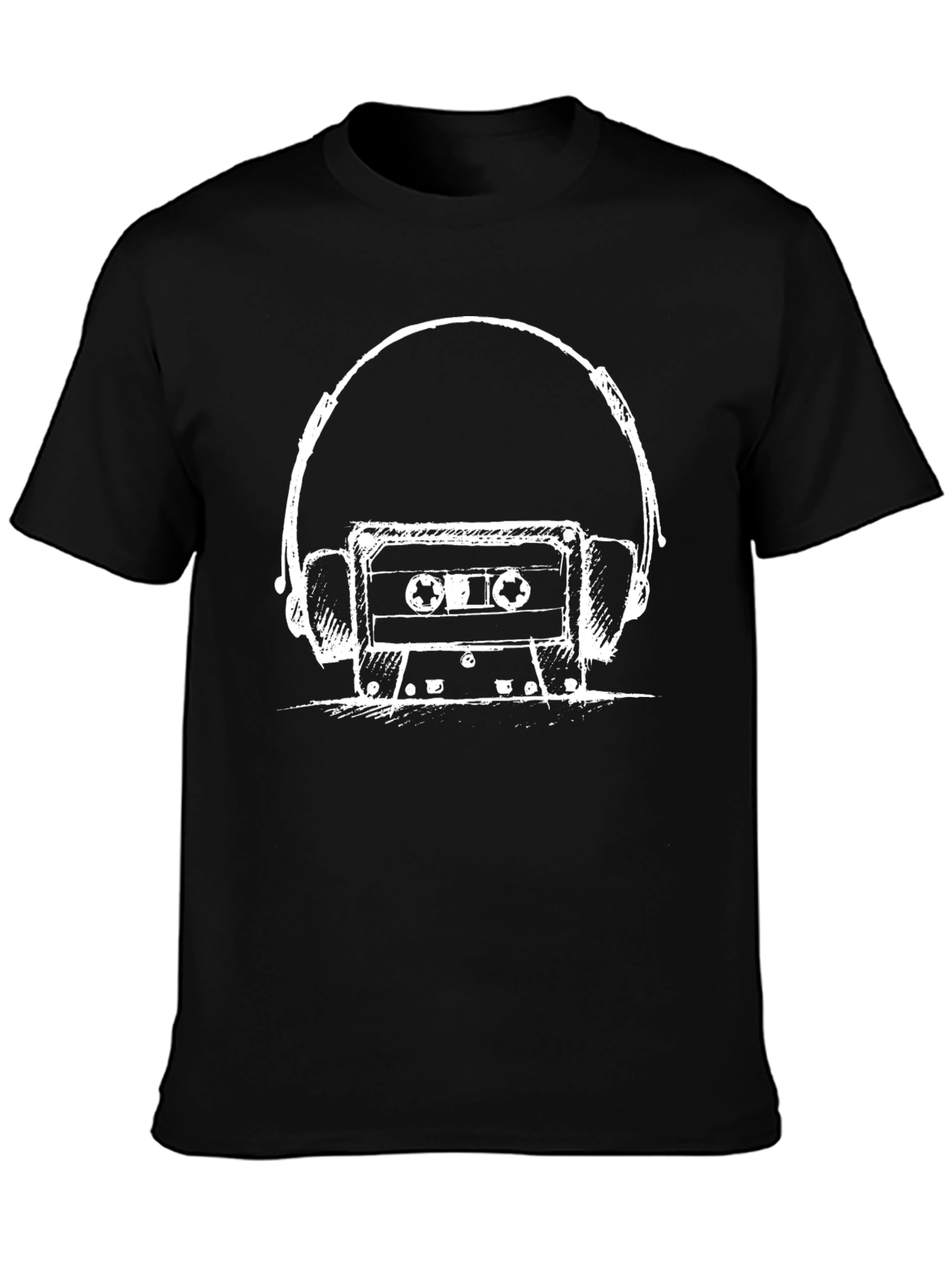 Retro Cassette & Headphones Graphic Tee - Black