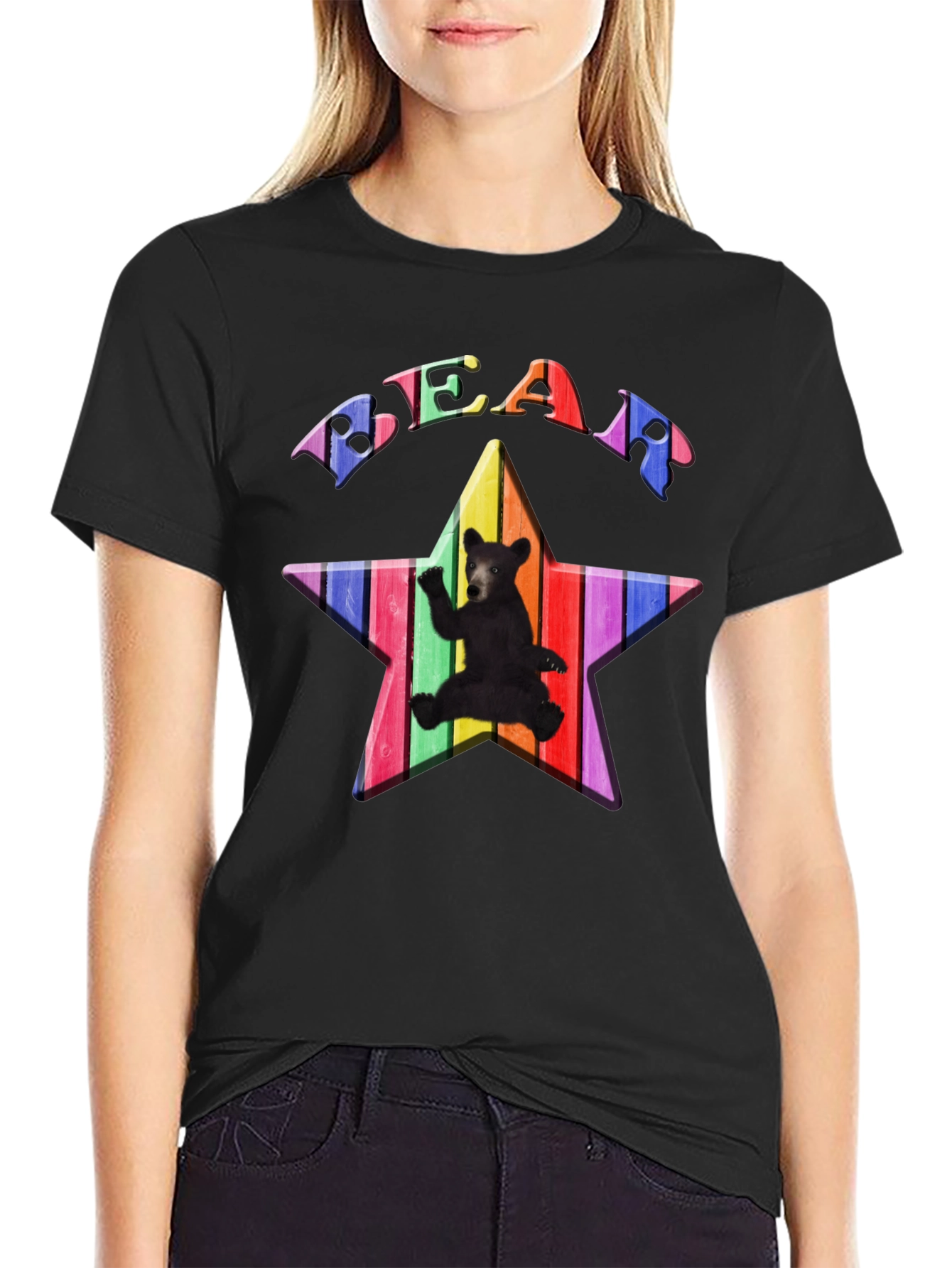 Rainbow Bear Star Graphic T-Shirt