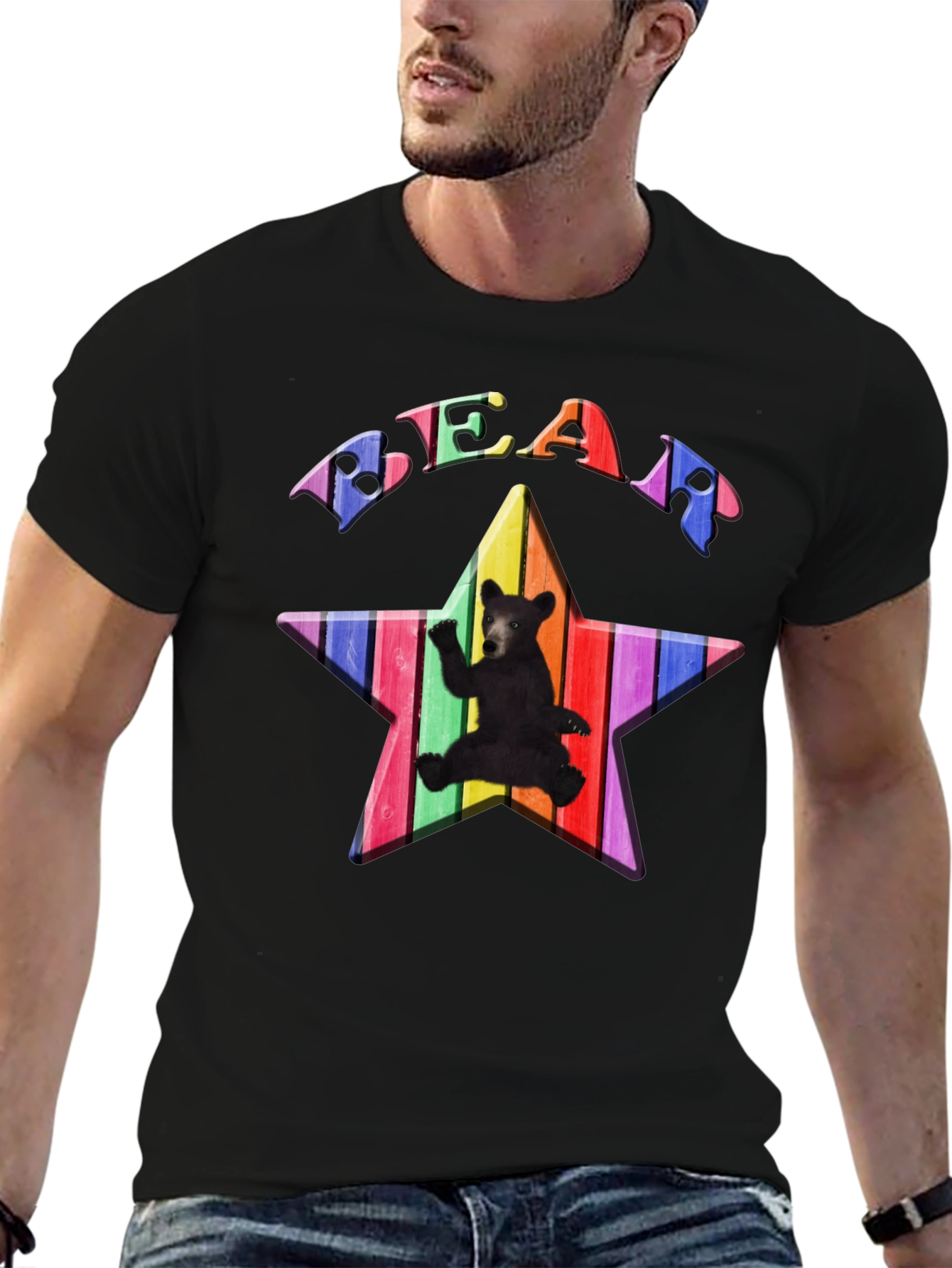 Rainbow Bear Star Graphic T-Shirt