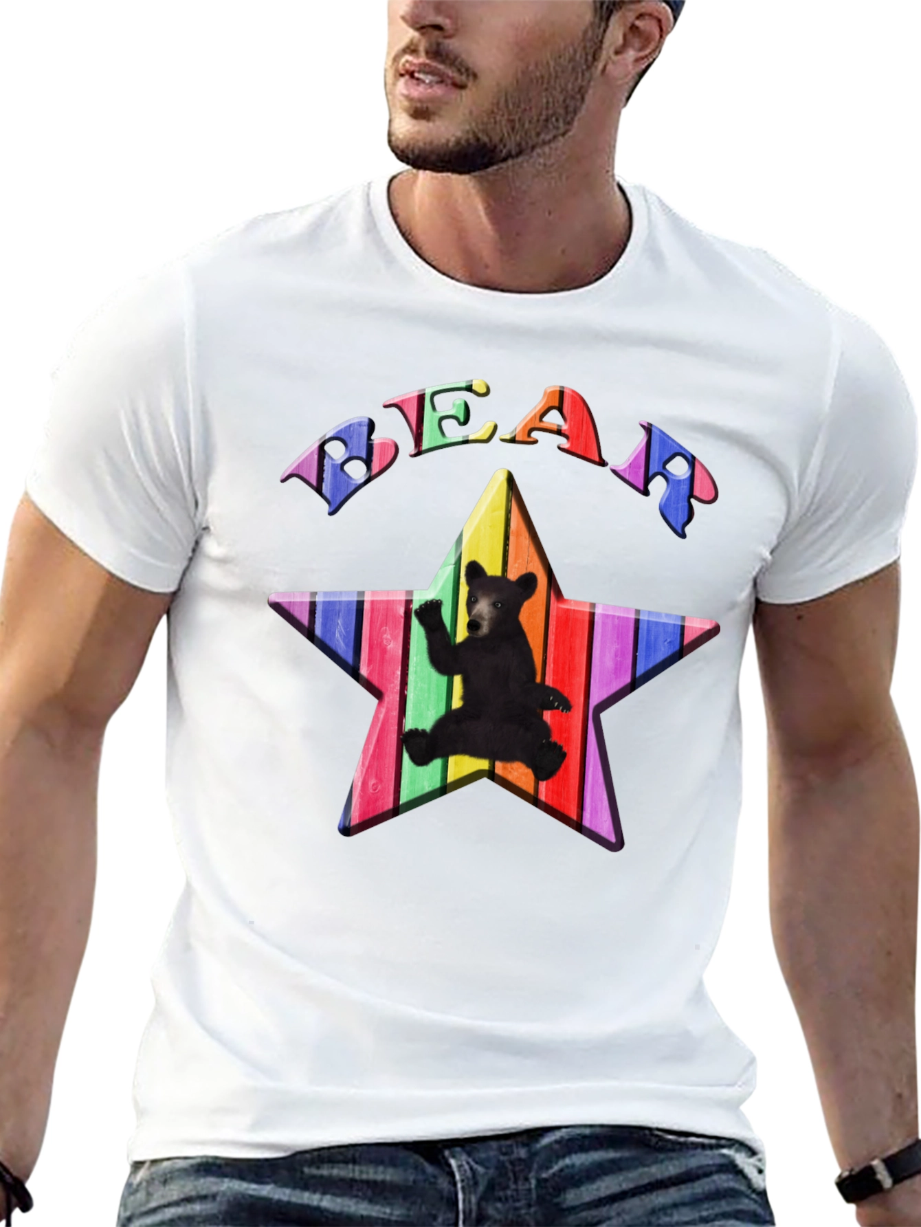 Rainbow Bear Star Graphic T-Shirt