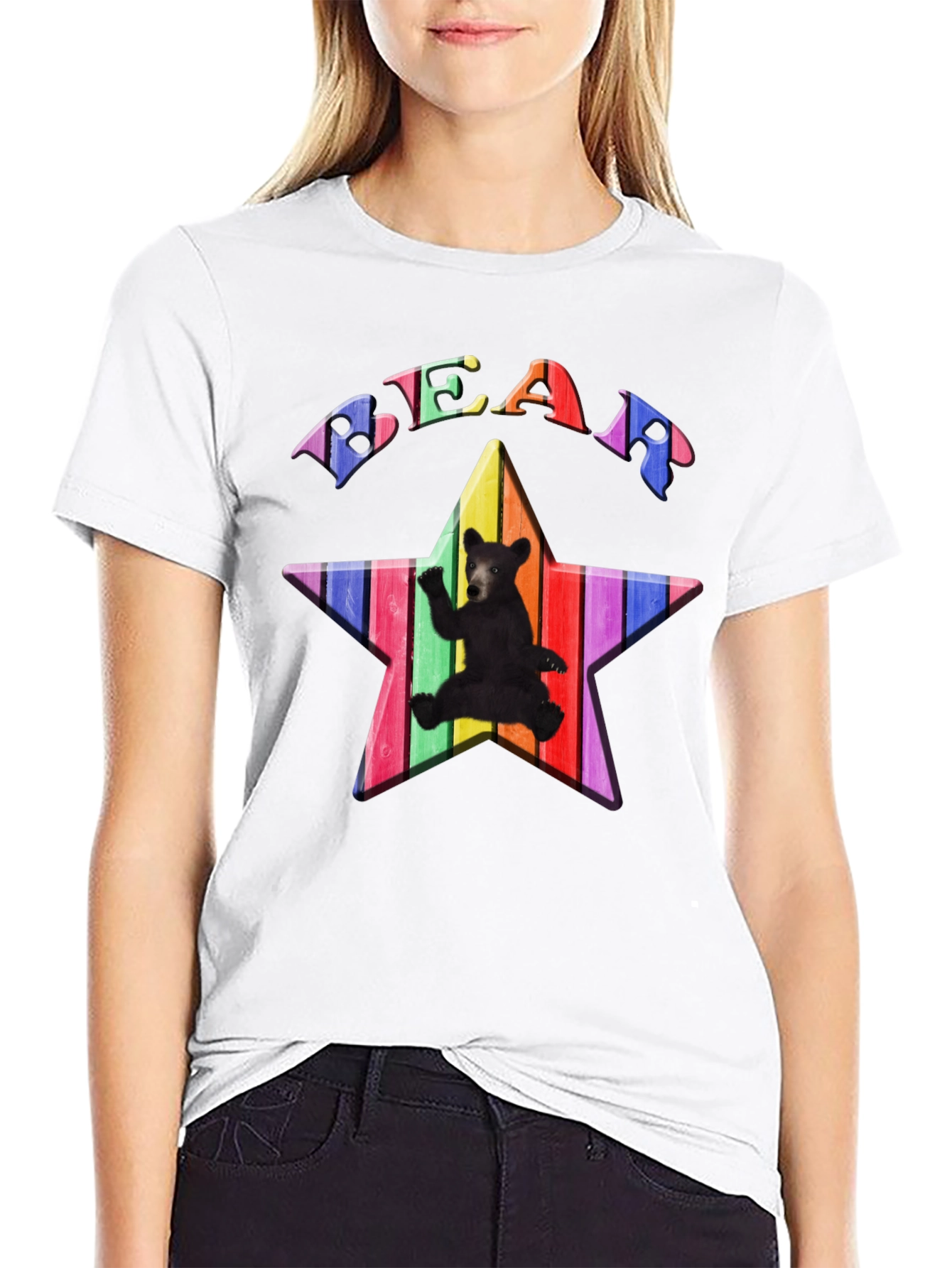 Rainbow Bear Star Graphic T-Shirt