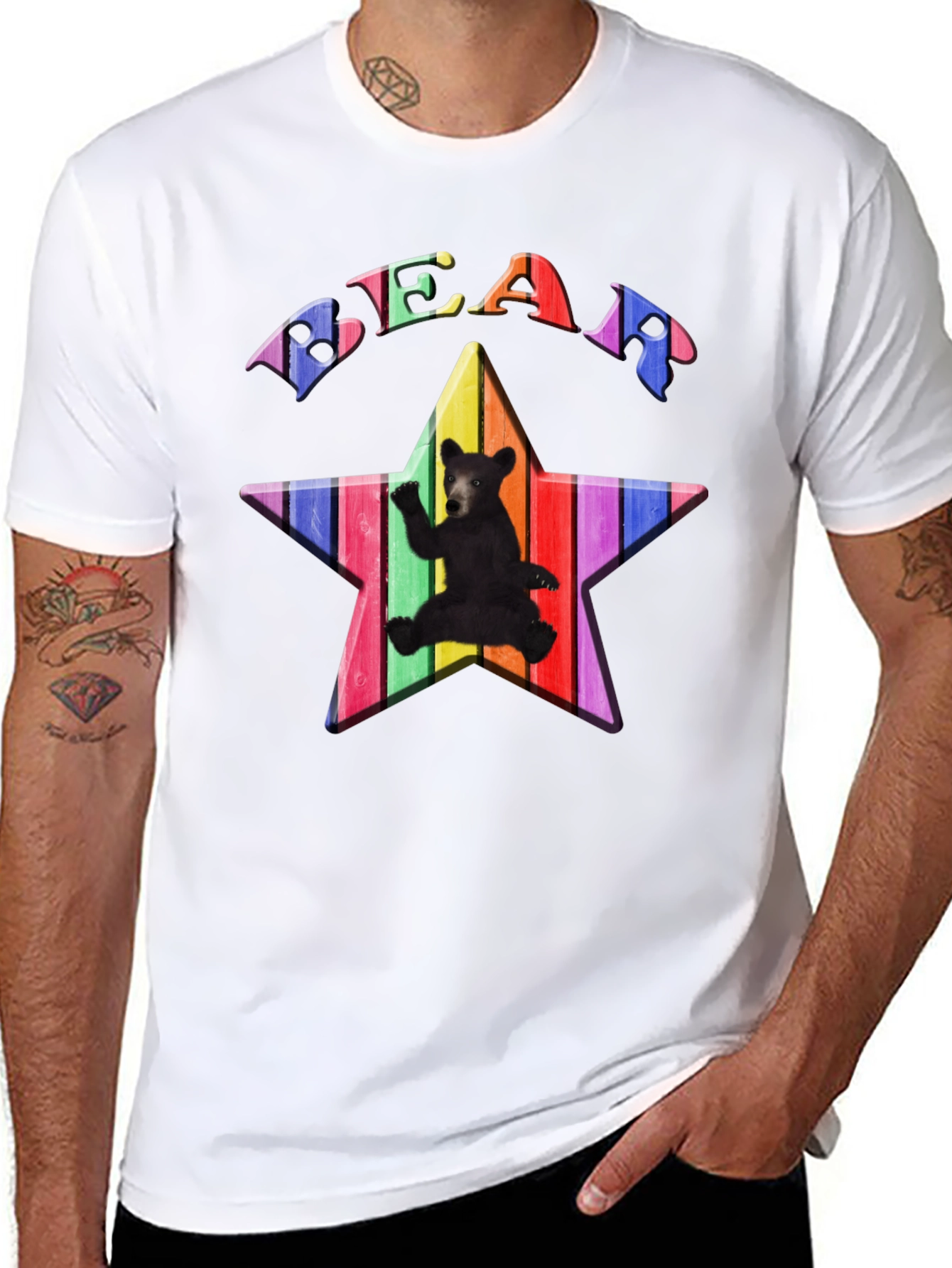 Rainbow Bear Star Graphic T-Shirt