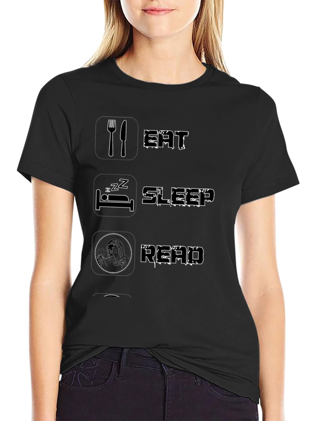 Eat Sleep Read Black Graphic T-Shirt