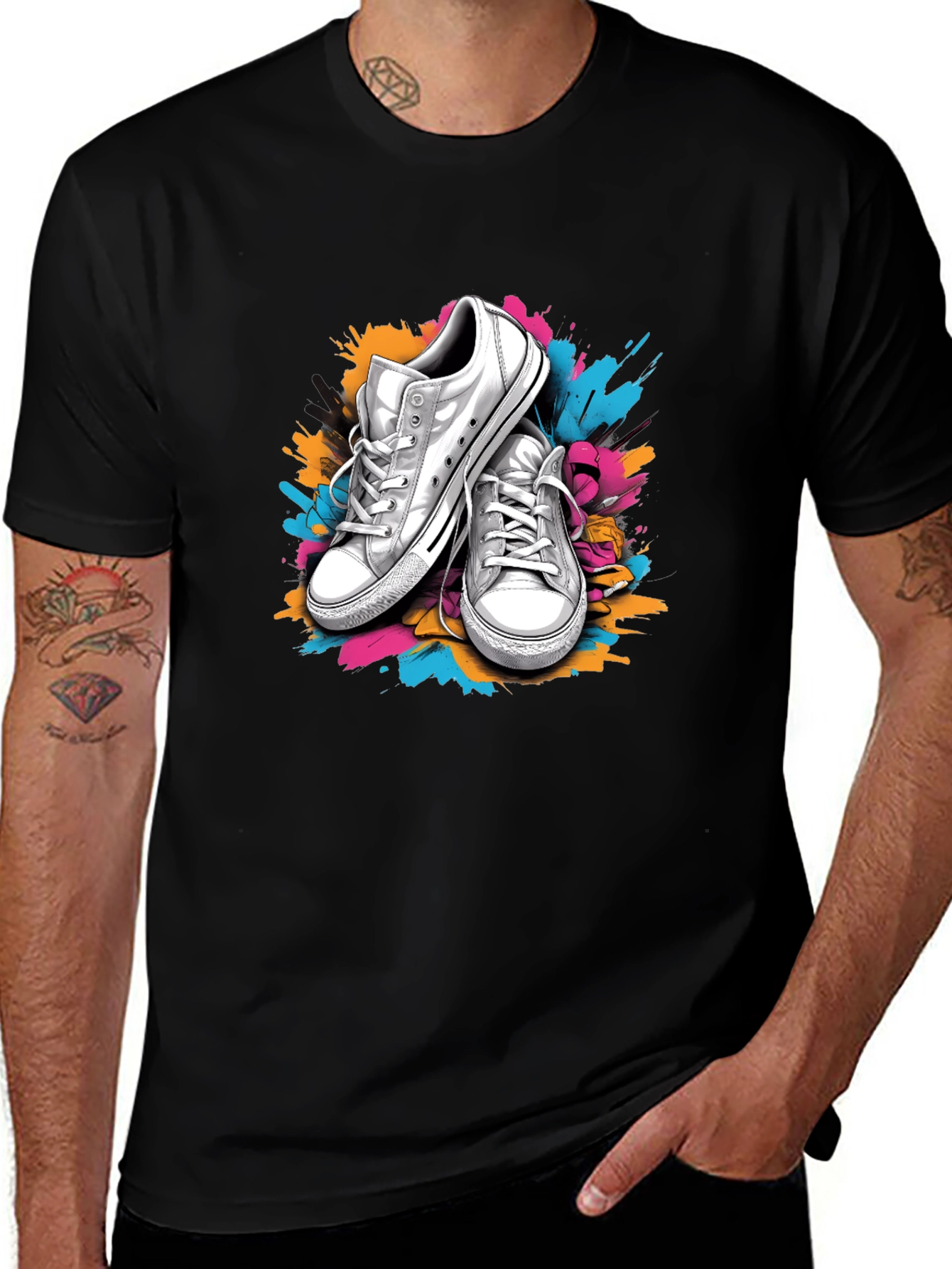 Graphic Tee with Sneakers & Paint Splatter Design