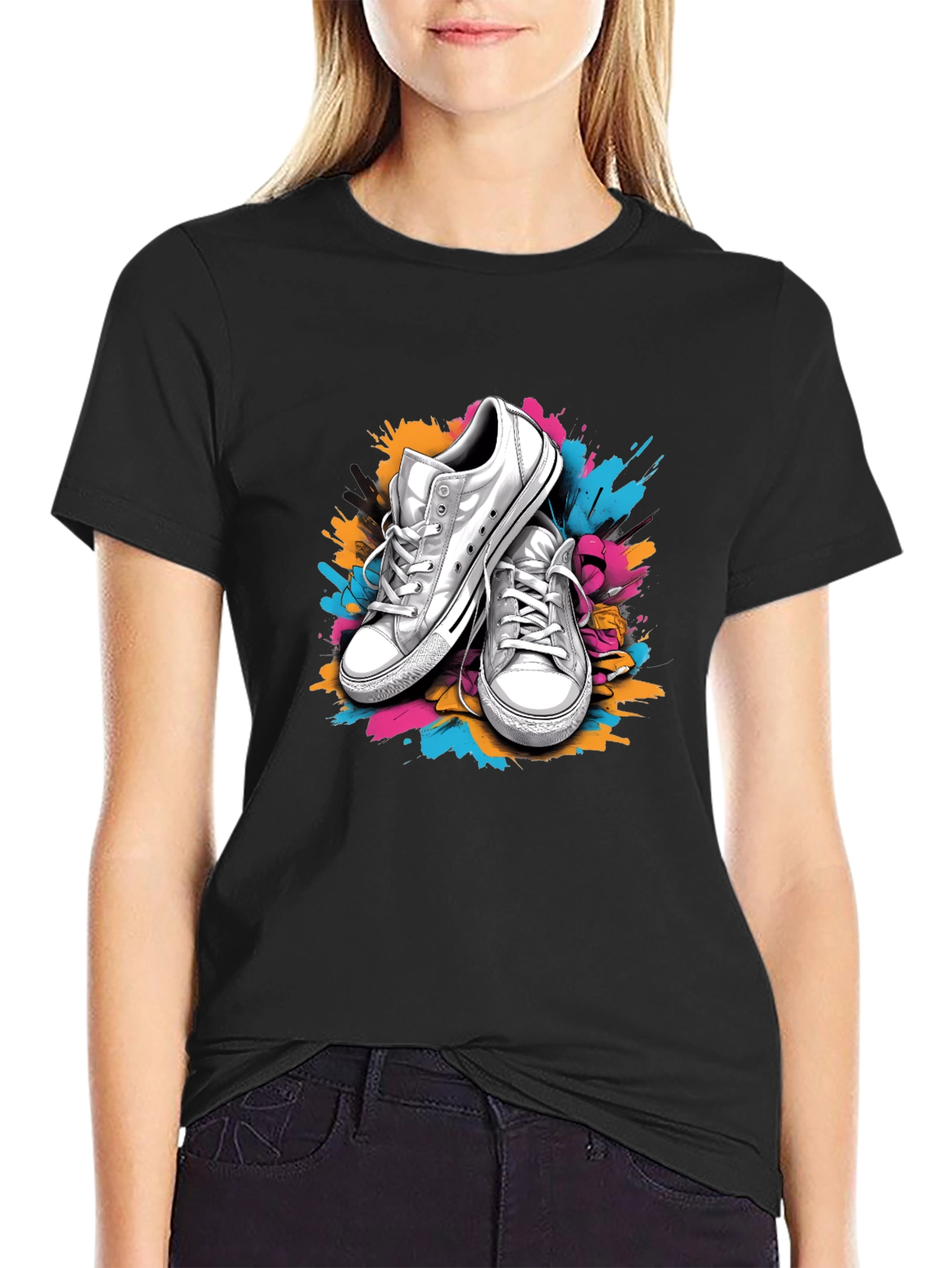 Graphic Tee with Sneakers & Paint Splatter Design