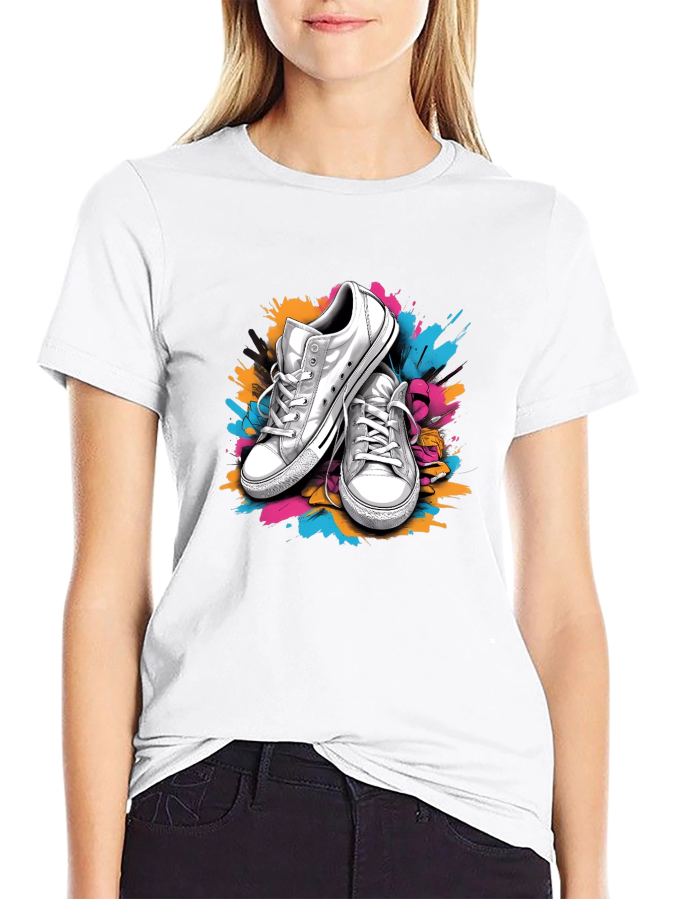 Graphic Tee with Sneakers & Paint Splatter Design