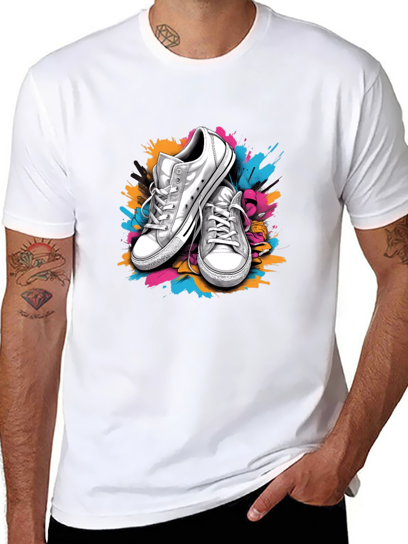 Graphic Tee with Sneakers & Paint Splatter Design