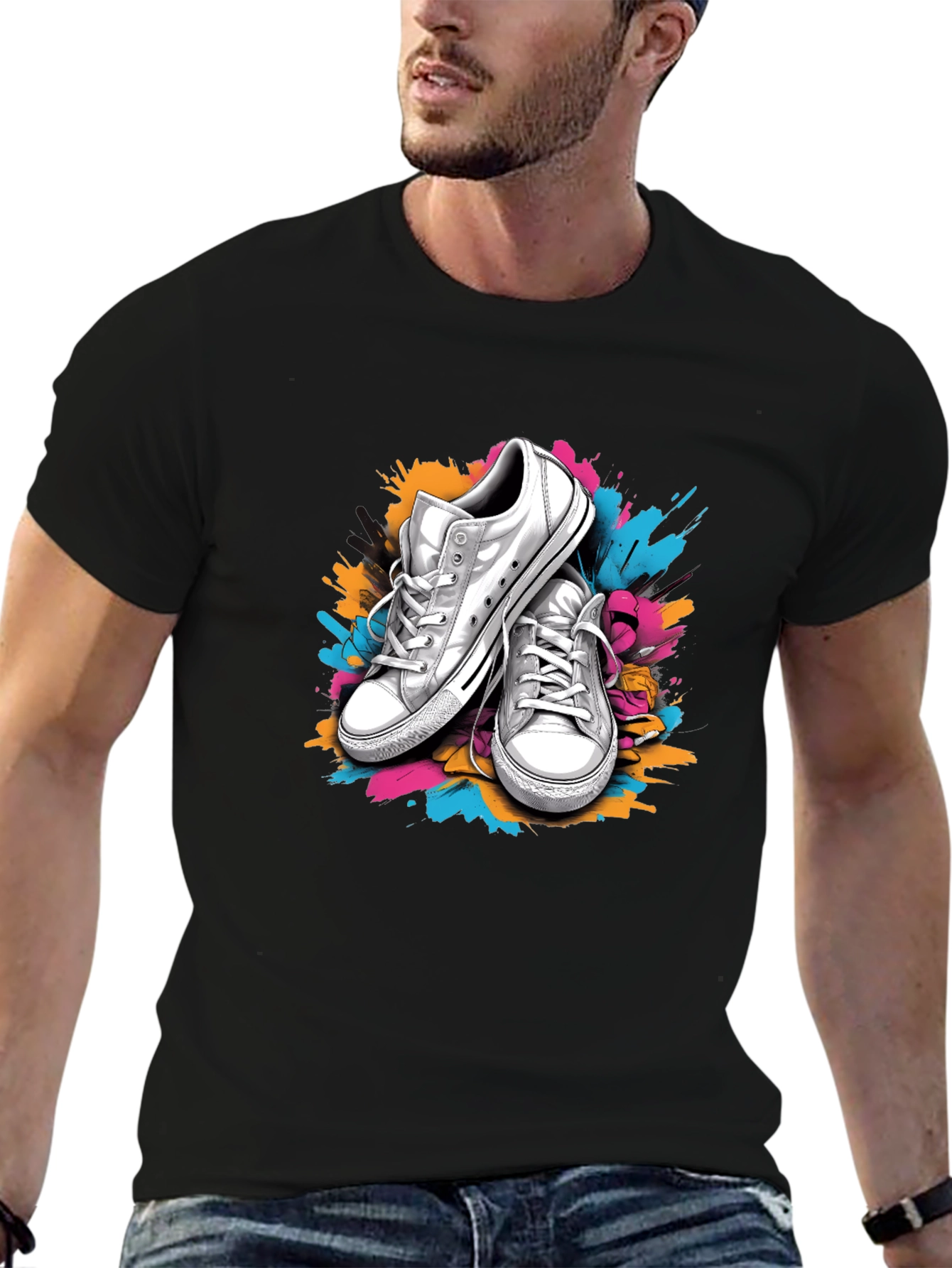 Graphic Tee with Sneakers & Paint Splatter Design