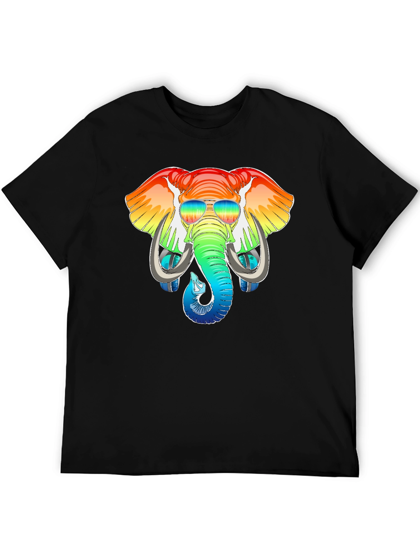 Rainbow Elephant Graphic T-Shirt - Mens Black Tee
