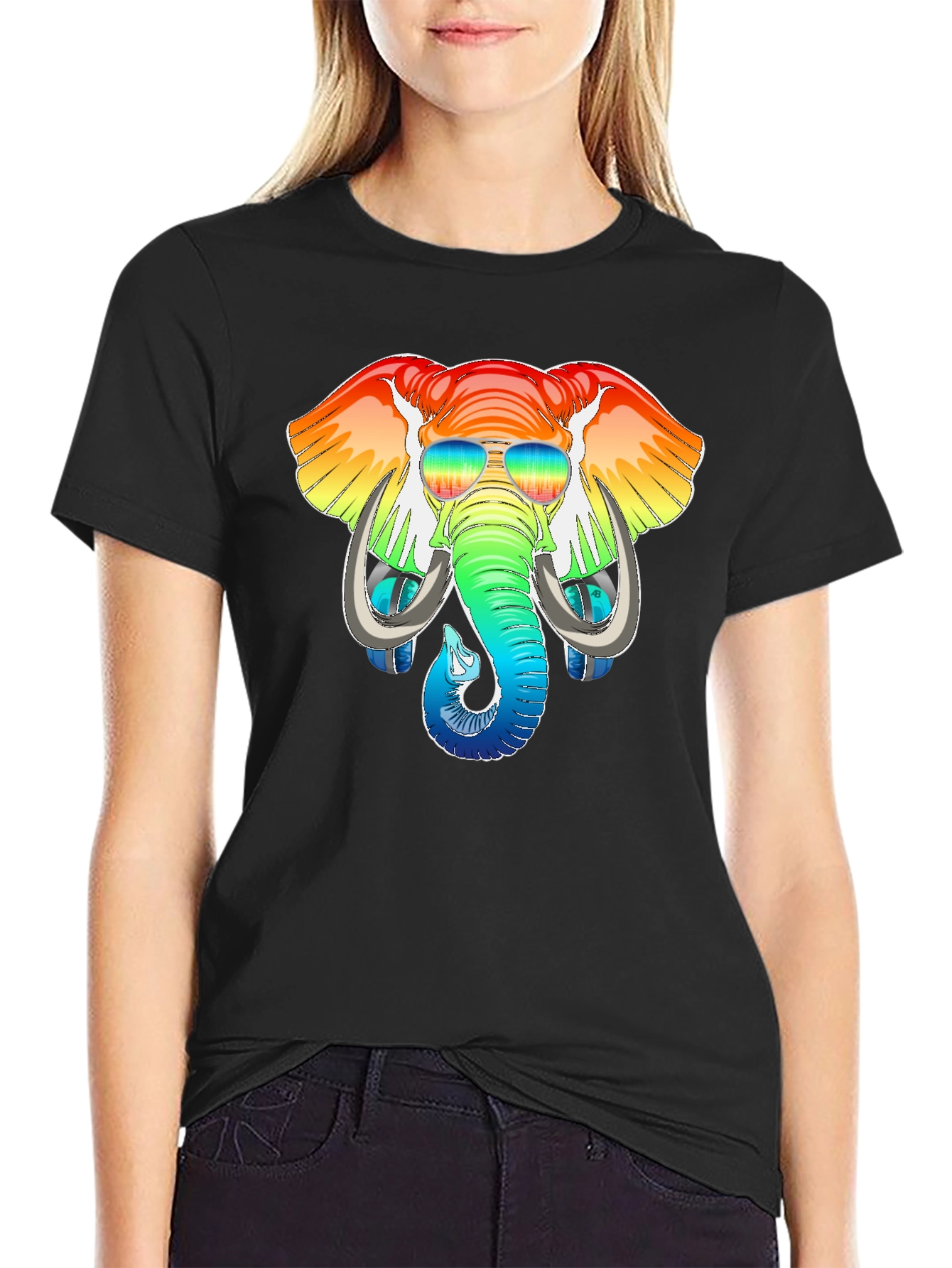 Rainbow Elephant Graphic T-Shirt - Mens Black Tee