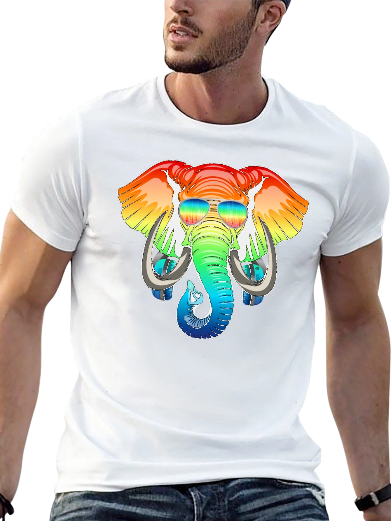Rainbow Elephant Graphic T-Shirt - Mens Black Tee